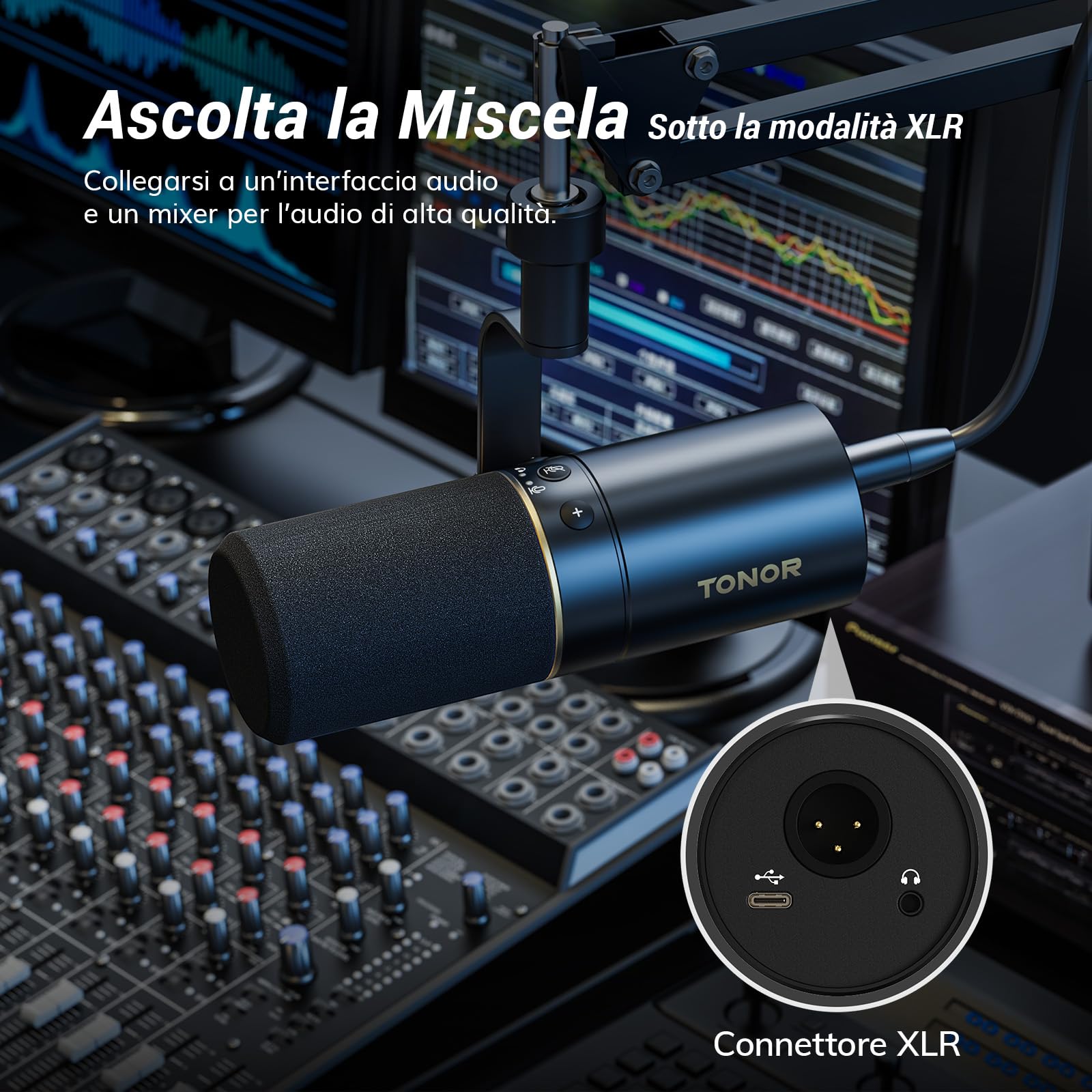 TONOR PC Microfono Dinamico Podcast, USB/XLR Microfoni Gaming con asta, Mic in,etallo Cardioide con Jack da 3,5 mm per Giochi, Podcasting, Streaming, Registrazione Vocale,Youtube, Discord, ASMR,TD510+