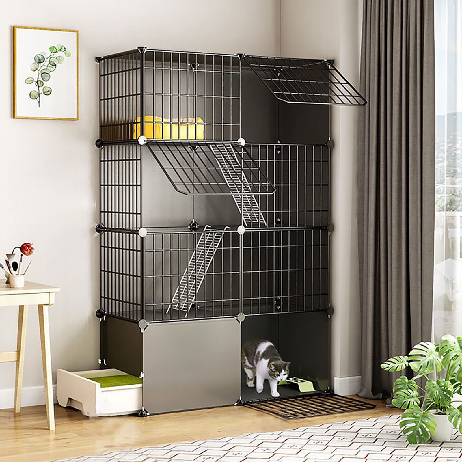 Gabbia per Gatti Fai da Te, Gabbia per Gatti da Interno, recinto per Gatti, recinto per Gatti, Gabbia per Gatti in Filo Metallico Staccabile, Cuccia per Gatti con Porta per Gattini, Piccoli