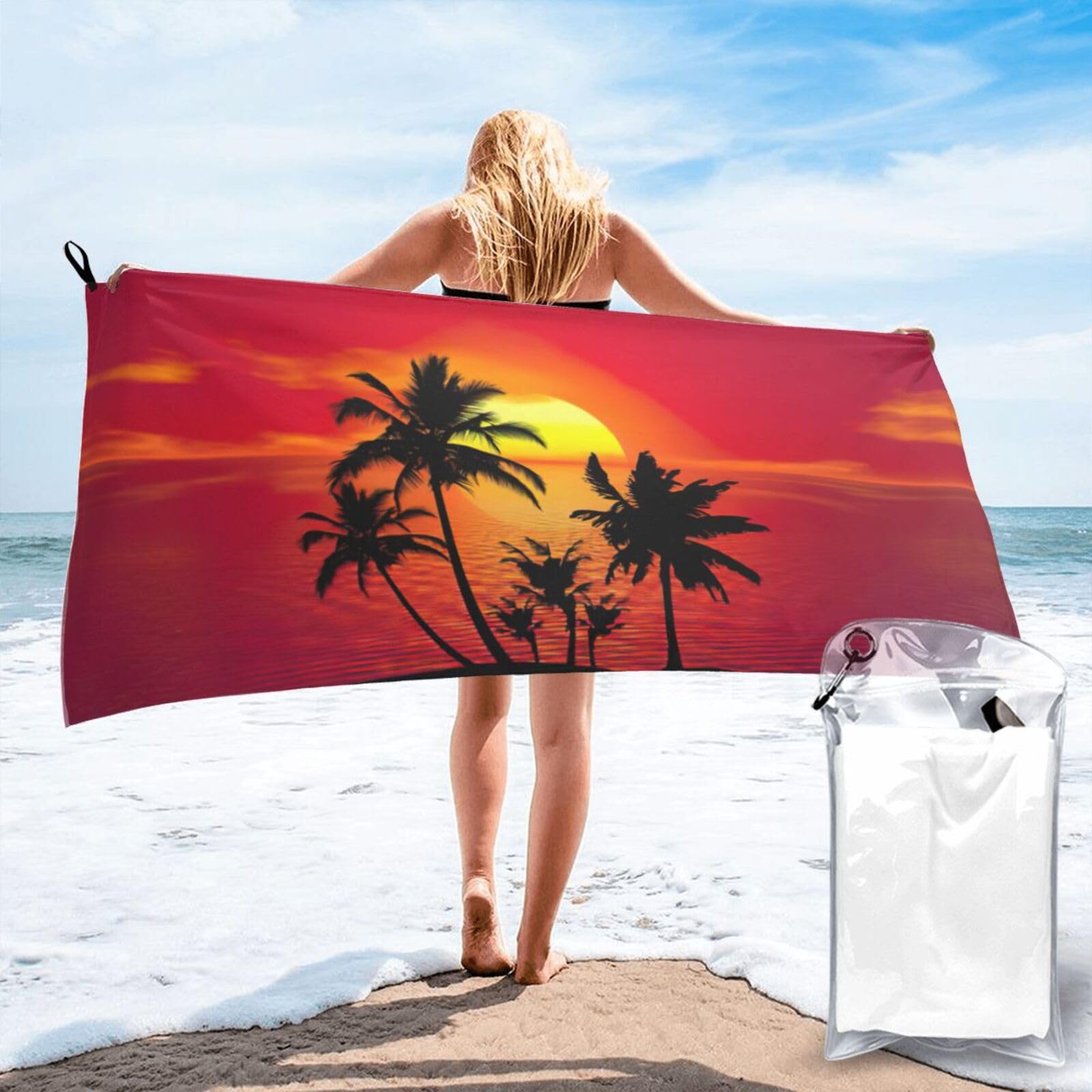 WYCZHY Tropical Sunset Print Beach Towel Soft Quick Dry For Spa Pool Gym Vacation Travelers Women Men Adults Sauna Gift
