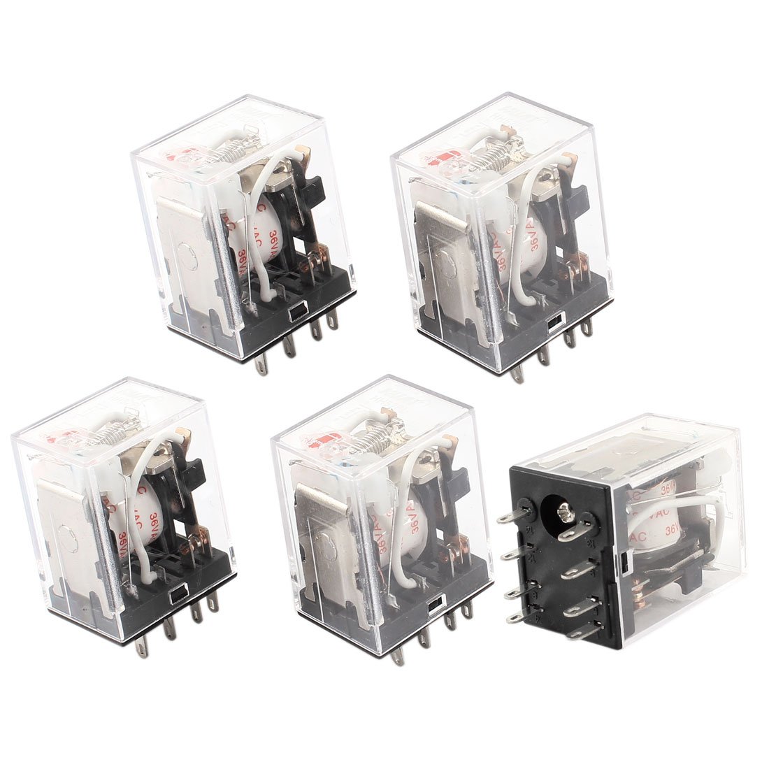 QAZXSEMUI AC 36V Coil DPDT 8-Pin Red LED Light General Purpose Power Relay 5 Pcs