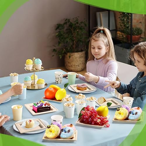 Miniatura 4 de Zhehao Paquete de 300 platos cuadrados de papel desechables resistentes, platos cuadrados elegantes de caña de azúcar, platos de fiesta para