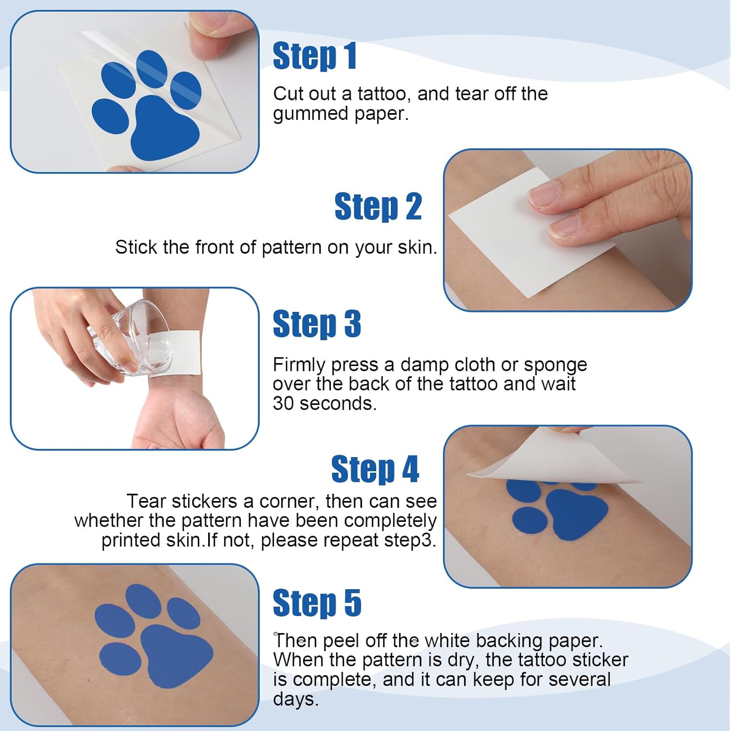 Harloon 20 Sheets 300 Pcs Paw Print Tattoos Temporary Paw Print Face Tattoos Dog Stickers Removable for Cheer Patrol Women Body Arm Foot(Blue) - Image 3