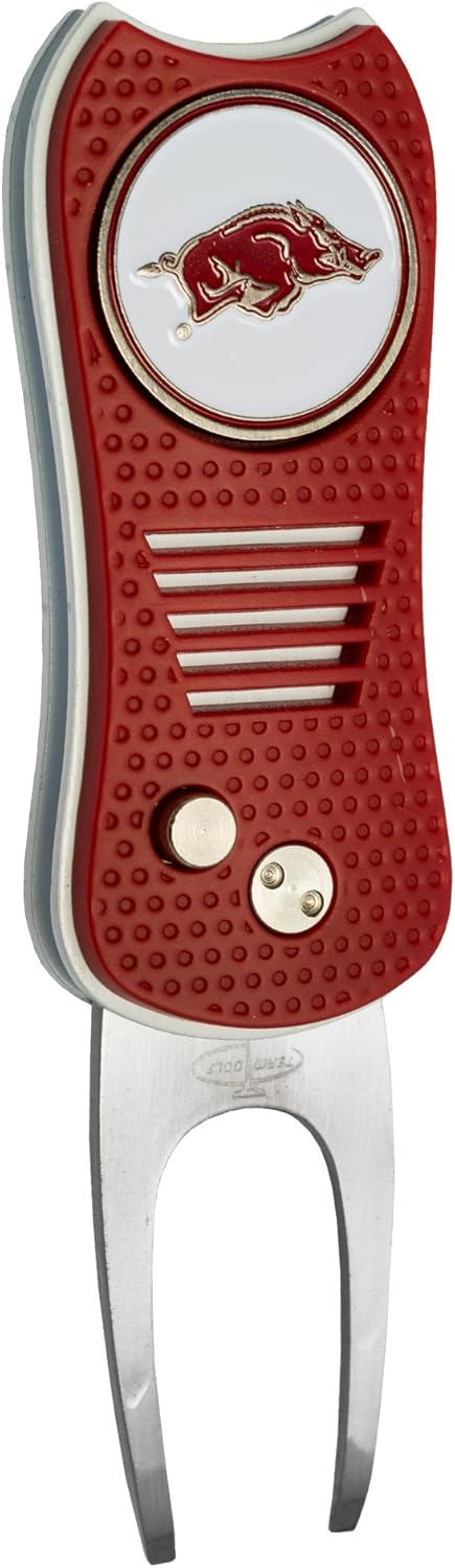 Team Golf NCAA Oklahoma Sooners Retractable Divot Tool Switchblade with Double-Sided Magnetic Ball Marker, Features Patented Single Prong Design, Causes Less Damage to Greens, Switchblade Mechanism