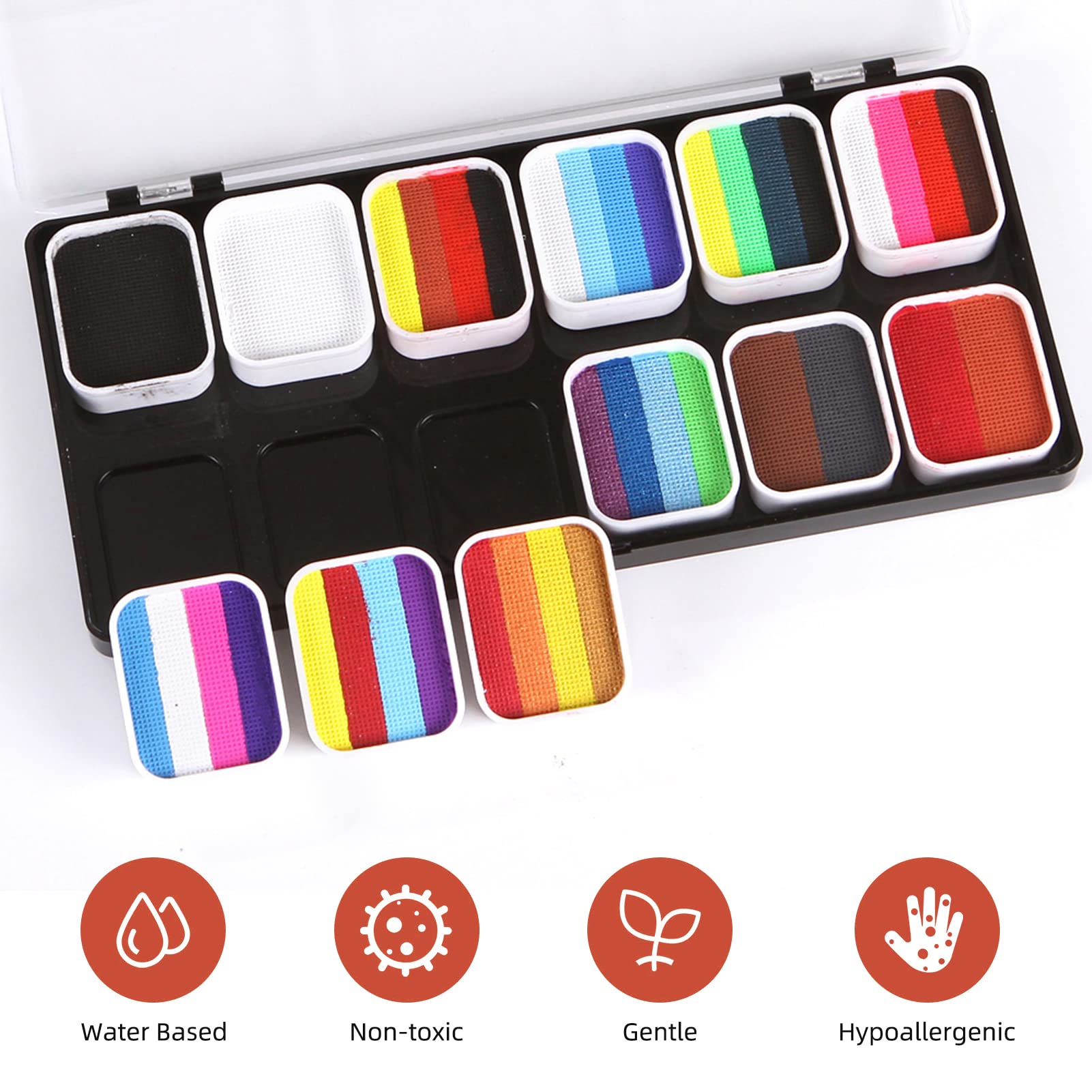 Pittura per il viso Set di 30 colori per acquerelli con 3 pennelli Kit attivato in modo sicuro per Halloween Costume Cosplay Party Festival Artisti Adulti (con 3 pennelli)