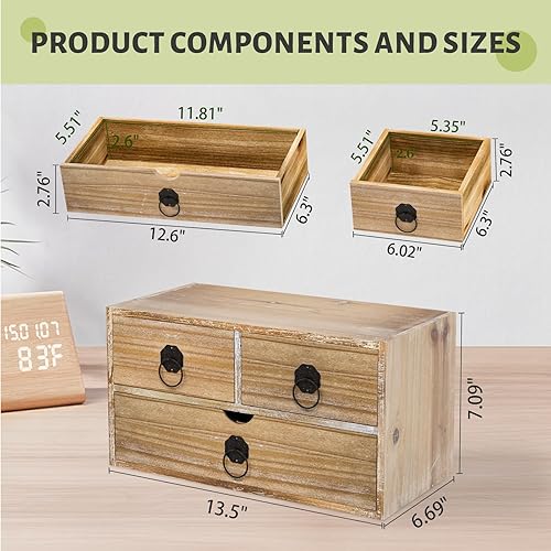 Miniatura 3 de Organizador de escritorio de madera blanca lavada, mini organizador de escritorio con cajones, organización de almacenamiento de mesa para