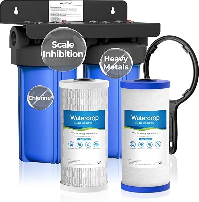 Waterdrop WHF21-SH 2-Stage Whole House Water Filter System, Reduces Iron, Scale, Lead, Chlorine, Taste, 7-Stage Filtration, with Heavy Metal and Anti-Scale Sediment Filter, 5 Micron, 1" Inlet/Outlet