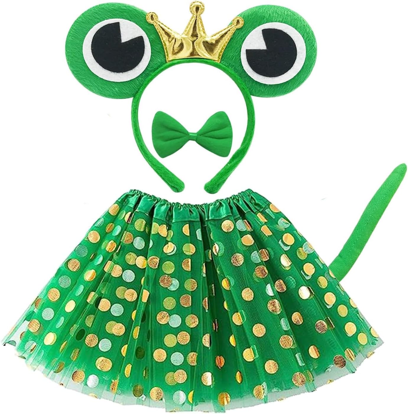MUNSKT4 Pieces Frog Costume Set - Ears Headband, Bow Tie, Tail, Princess Tutu - Animal Costume for Crazy Frog Fancy Dress Up, Cat Cosplay, Halloween, Birthday, Carnival - for Children, Kids, Girls