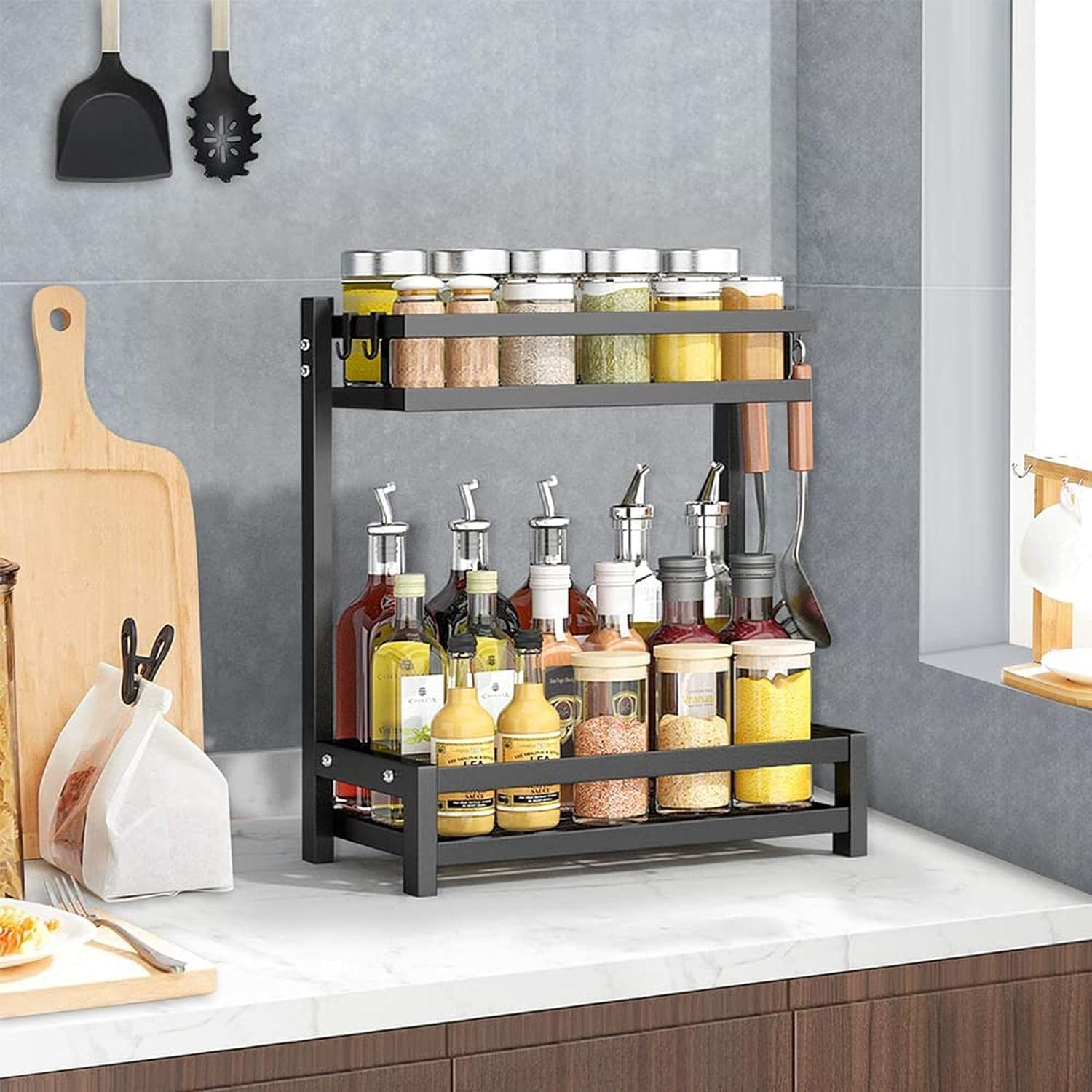 Amazon.co.jp: SVOHZAV 調味料ラック 2段 スパイスラック 多機能