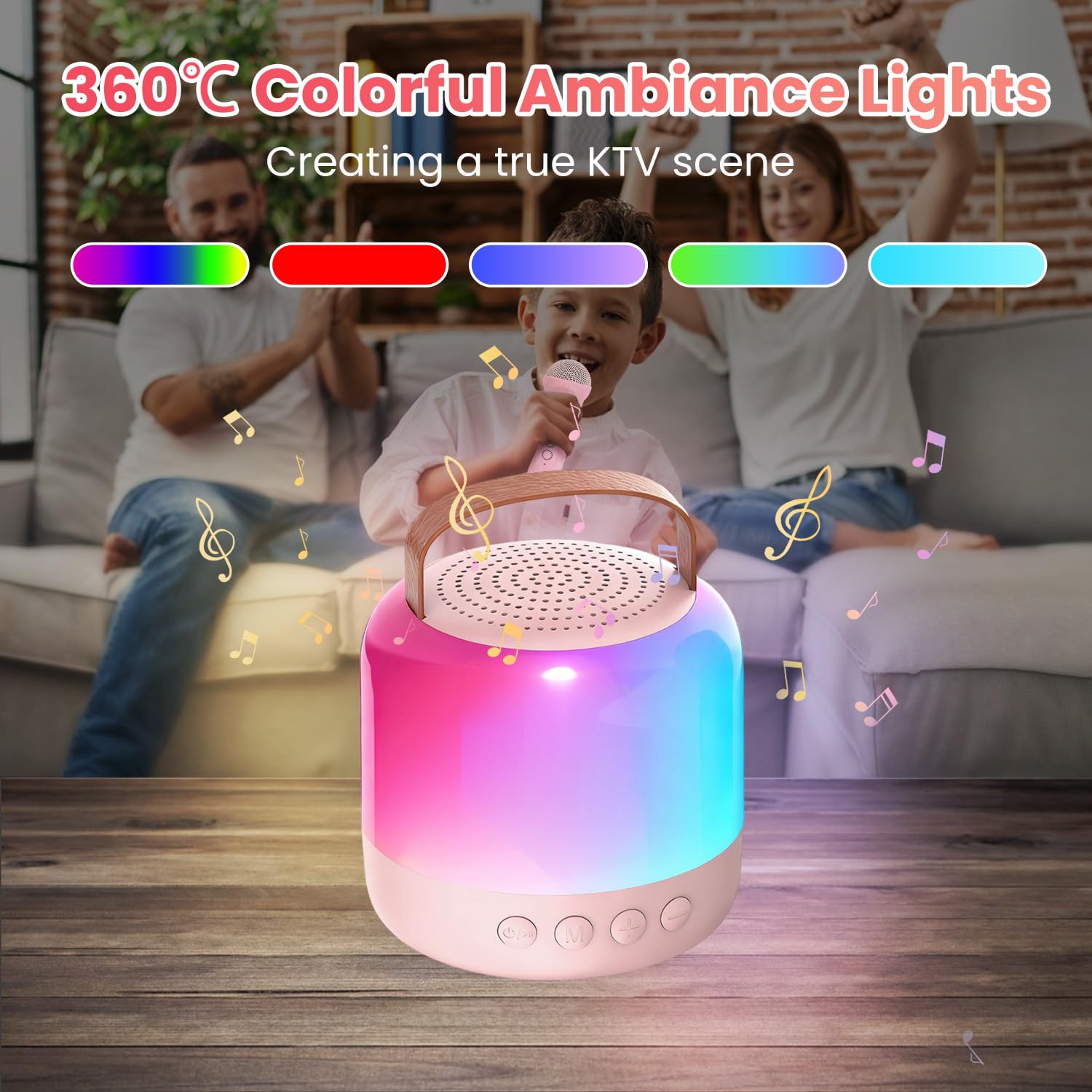 AIUNAOM Macchina per Karaoke con 2 Microfoni Senza Fili per Bambini, Cassa Bluetooth Portatile con LED ed Effetti Sonori - Regalo di Natale Ideale per Ragazze 3-12 Anni