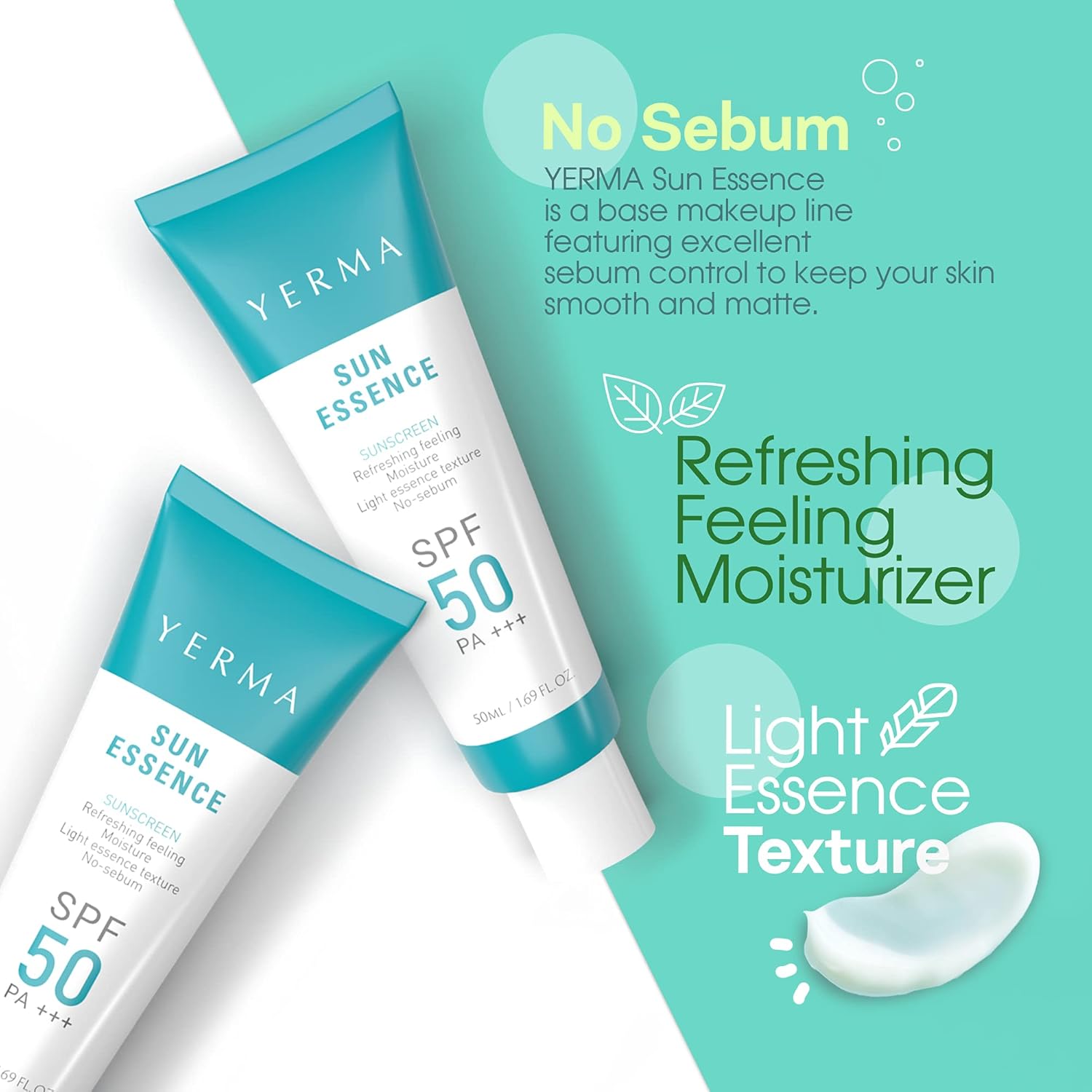YERMA Face Sunscreen Essence SPF50+/PA+++ 1.7oz - Refreshing and Hydrating, Moisturizer for All Skin Types, No Sebum No Sticky, Great Makeup Primer-Light Essence Sun Cream that is good for daily care : Beauty & Personal Care
