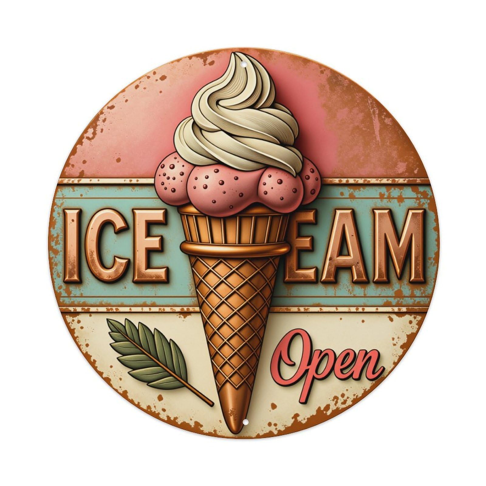 Ice Cream Cone Leaf Open Metal Tin Sign Vintage Garden Bedroom Cafe Bar Man Cave Home Wall Decor Metal Poster 8x8 inches