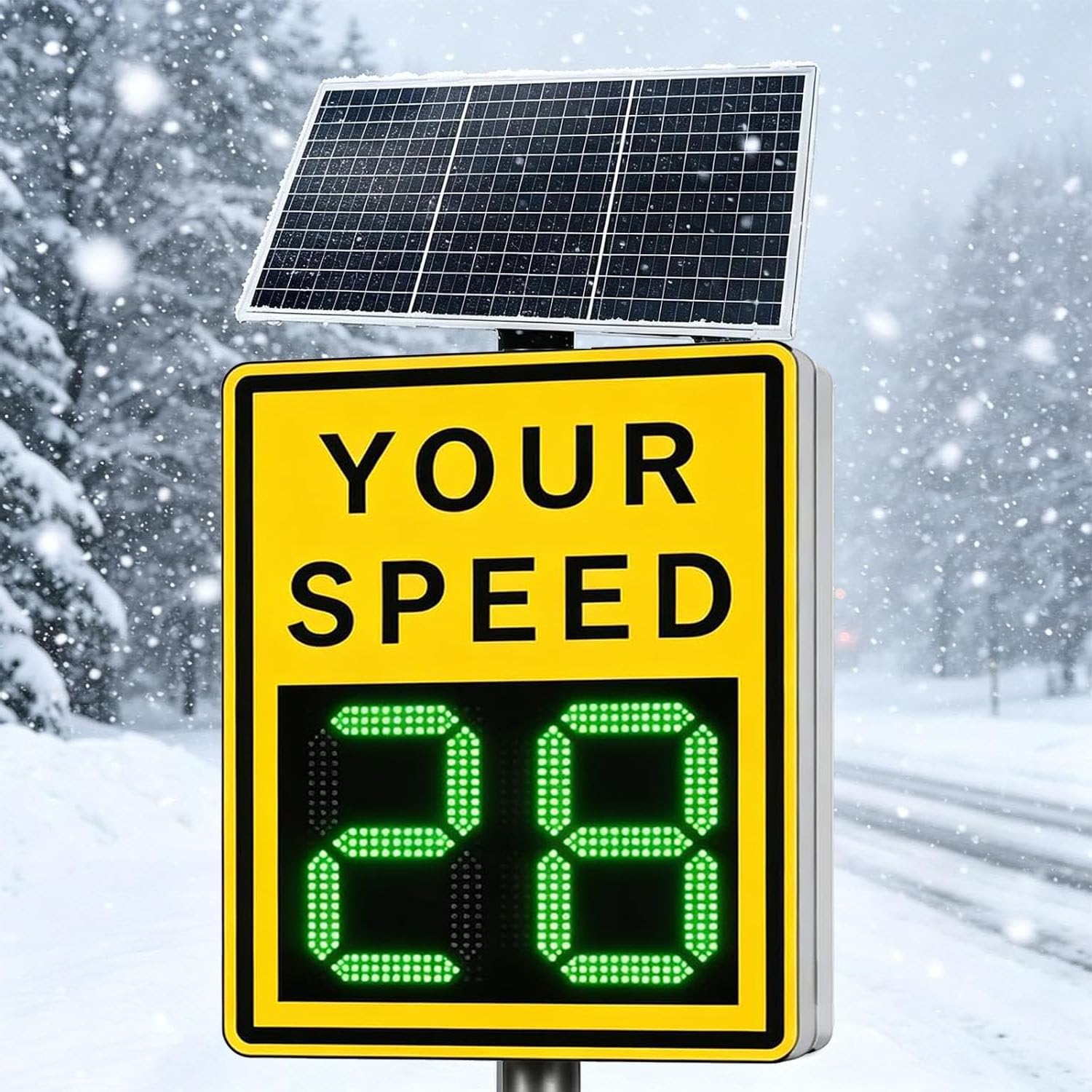 GLBMXDD Solar Powered Radar Feedback Sign,Aluminum Radar Speed Display Detector,LED Speed Limit Sign,Adjustable Speed Limit,for highways, tunnel entrances,schools Yellow-50 * 70CM