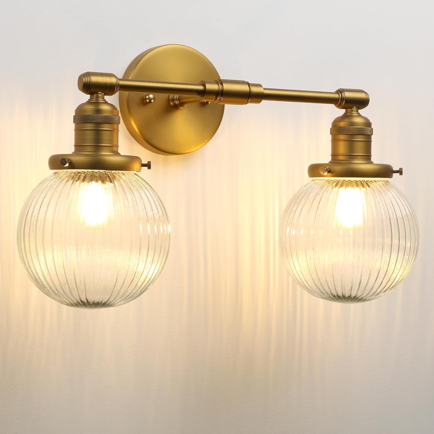 Pathson 2-Light Striped Glass Wall Sconces, Hardwired Modern Bathroom Sconces Wall Vanity Light for Mirror, Vintage Classic Wall Sconce Lamp for Living Room Bedroom Farmhouse Lighting