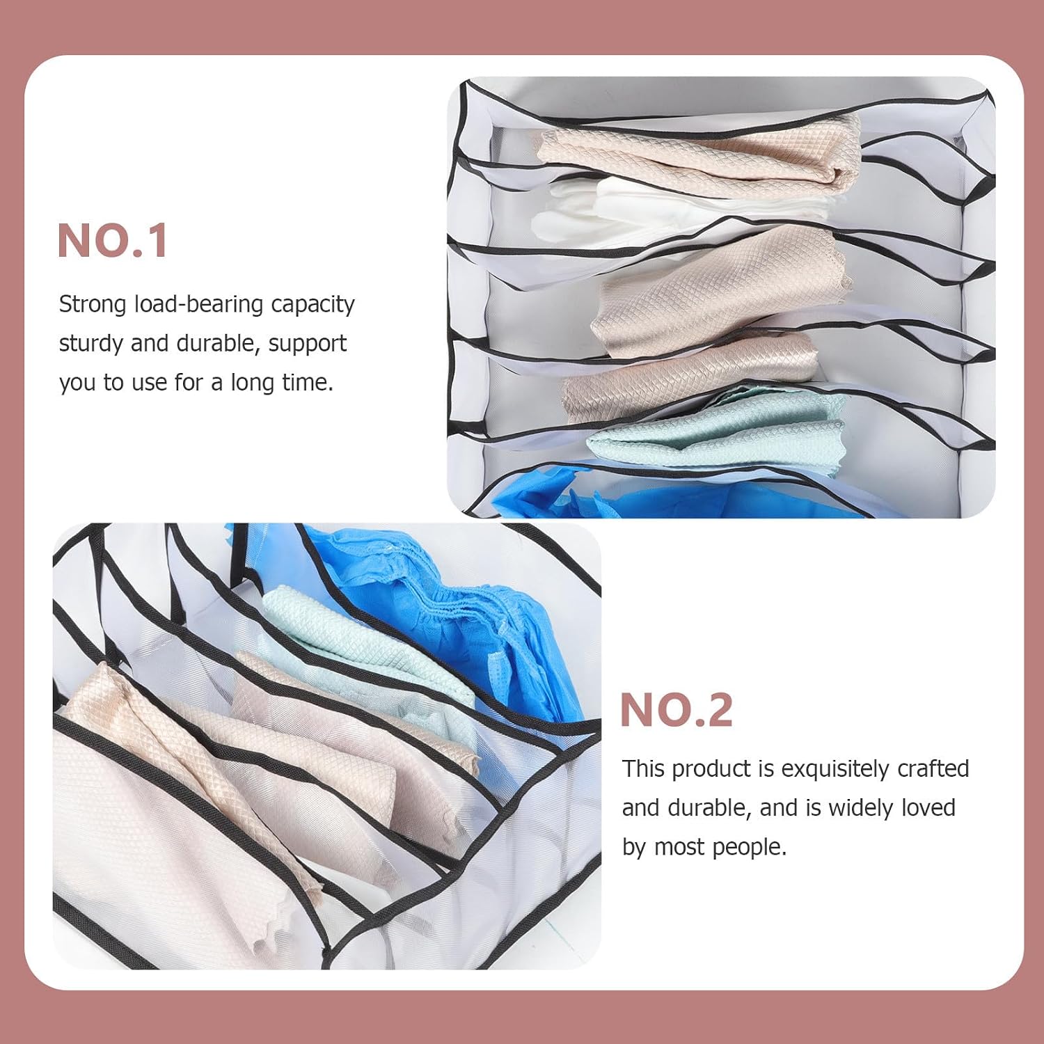 SHINEOFI 3pcs Drawer Underwear Sock Storage Boxes, Nylon Grid Organizers