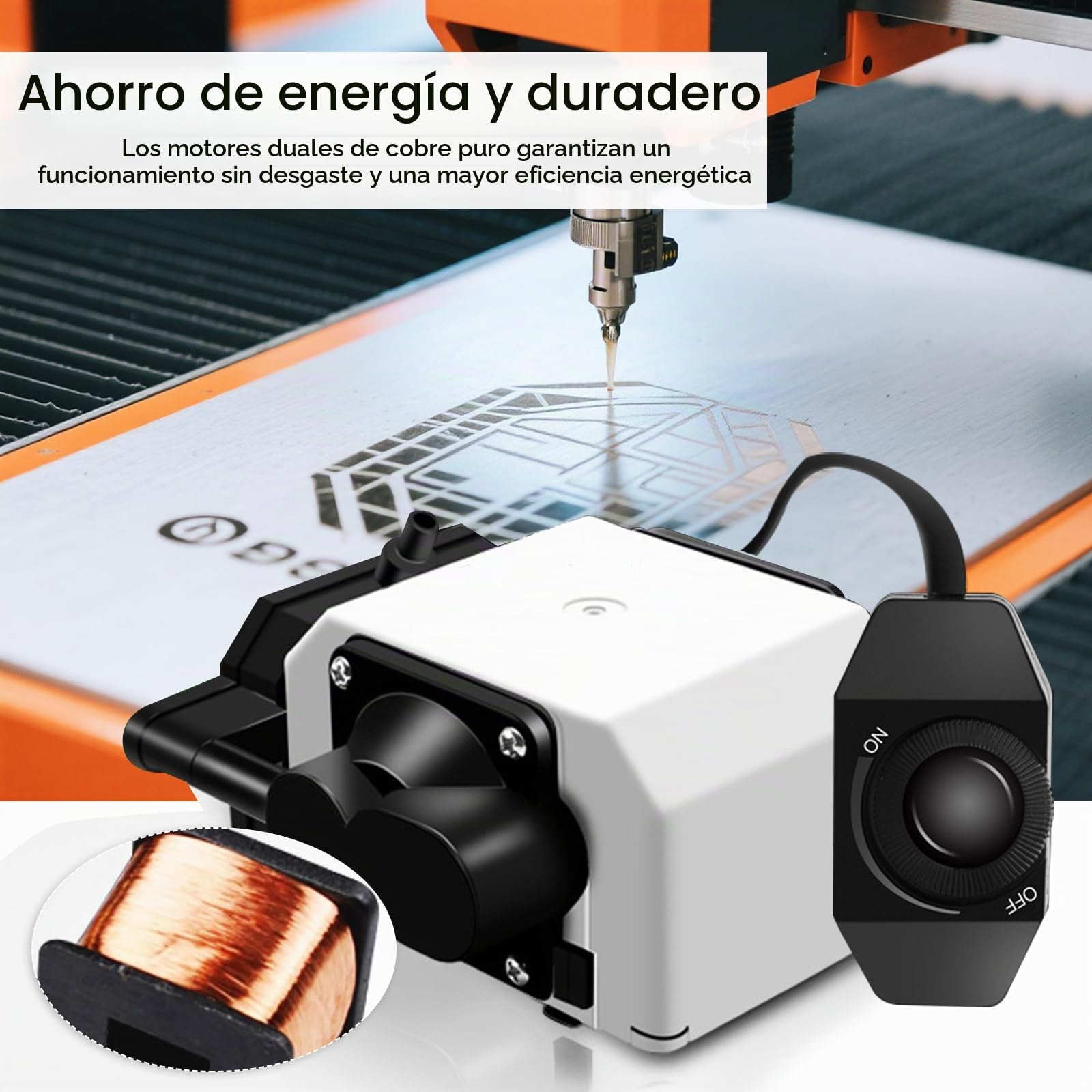 Air Assist, Bomba de Aire Láser para Cortadoras y Grabadoras Láser Flujo de Aire Ajustable 55L/min 220V 25W para Cortadora Láser Grabado Láser Bajo Nivel de Ruido