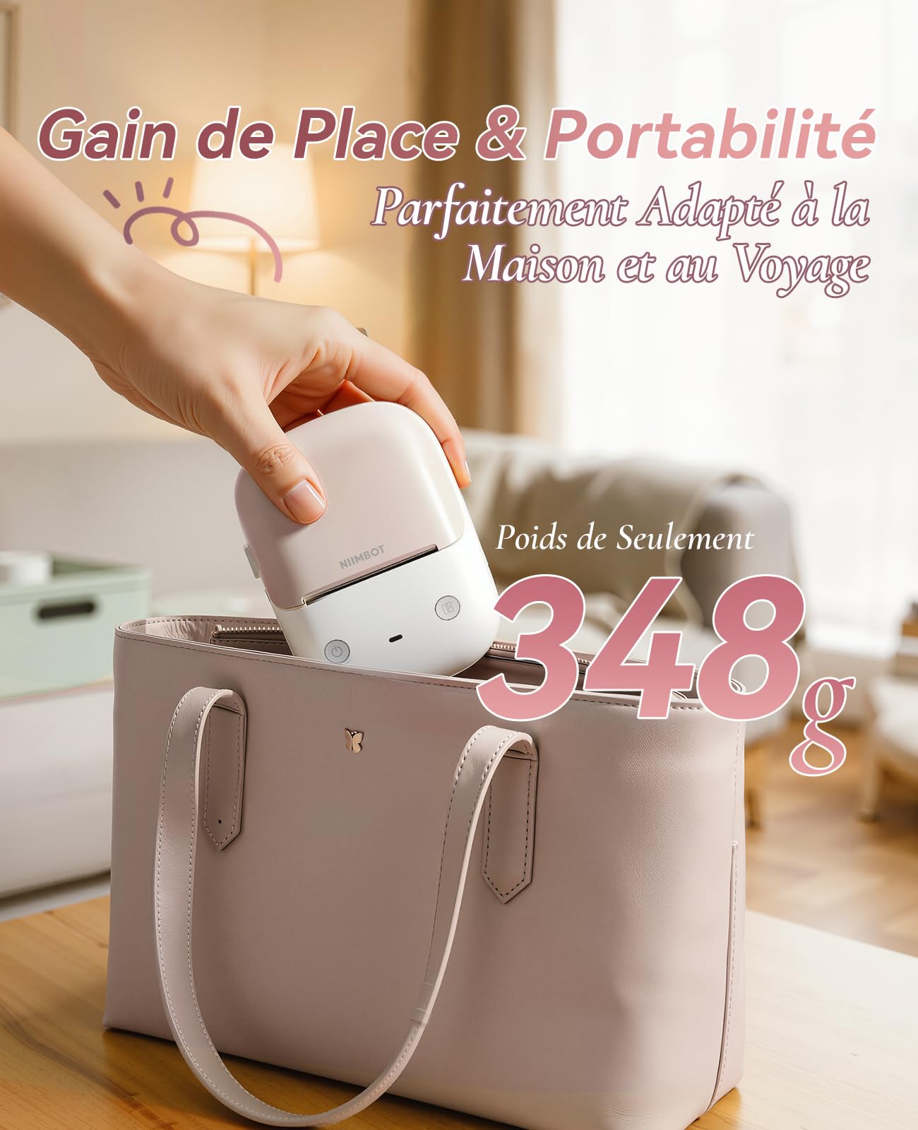 NIIMBOT B2 Étiqueteuse Portable Thermique sans Encre, Impression Hors Ligne, 50x30mm, Beige Abricot