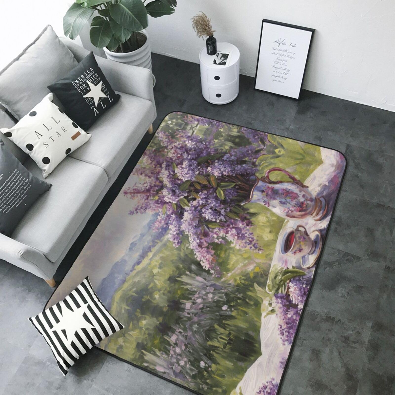 Tapis doux lavable lilas 12,7x17,8 cm au motif de théière pour la décoration de salon