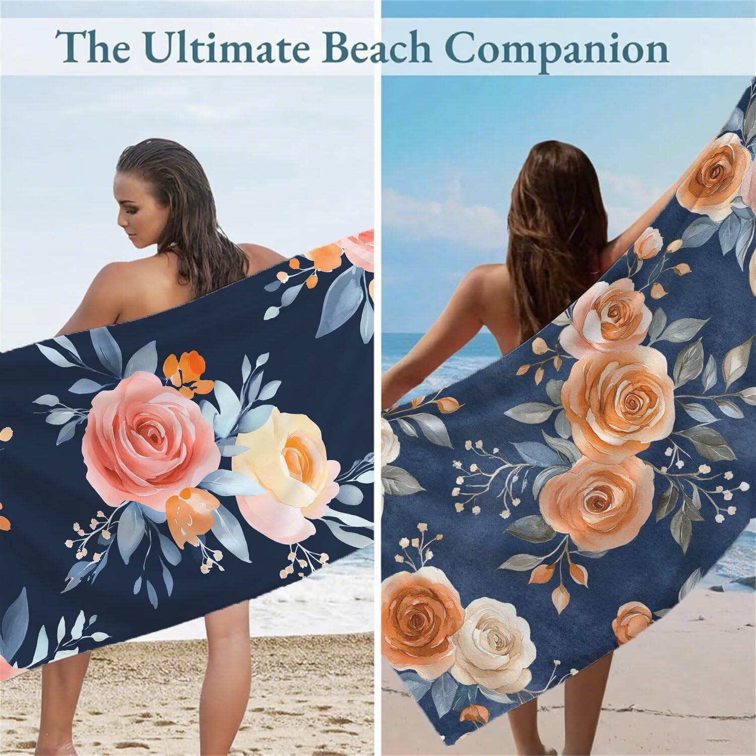 Maintenant Serviette de Plage 220x100cm Lot de 2, Fleurs Serviette Microfibre Ultra Absorbantes Séchage Rapide Anti Sable Léger Transport Compacte Drap de Plage pour Piscine Voyages Sauna, Model573