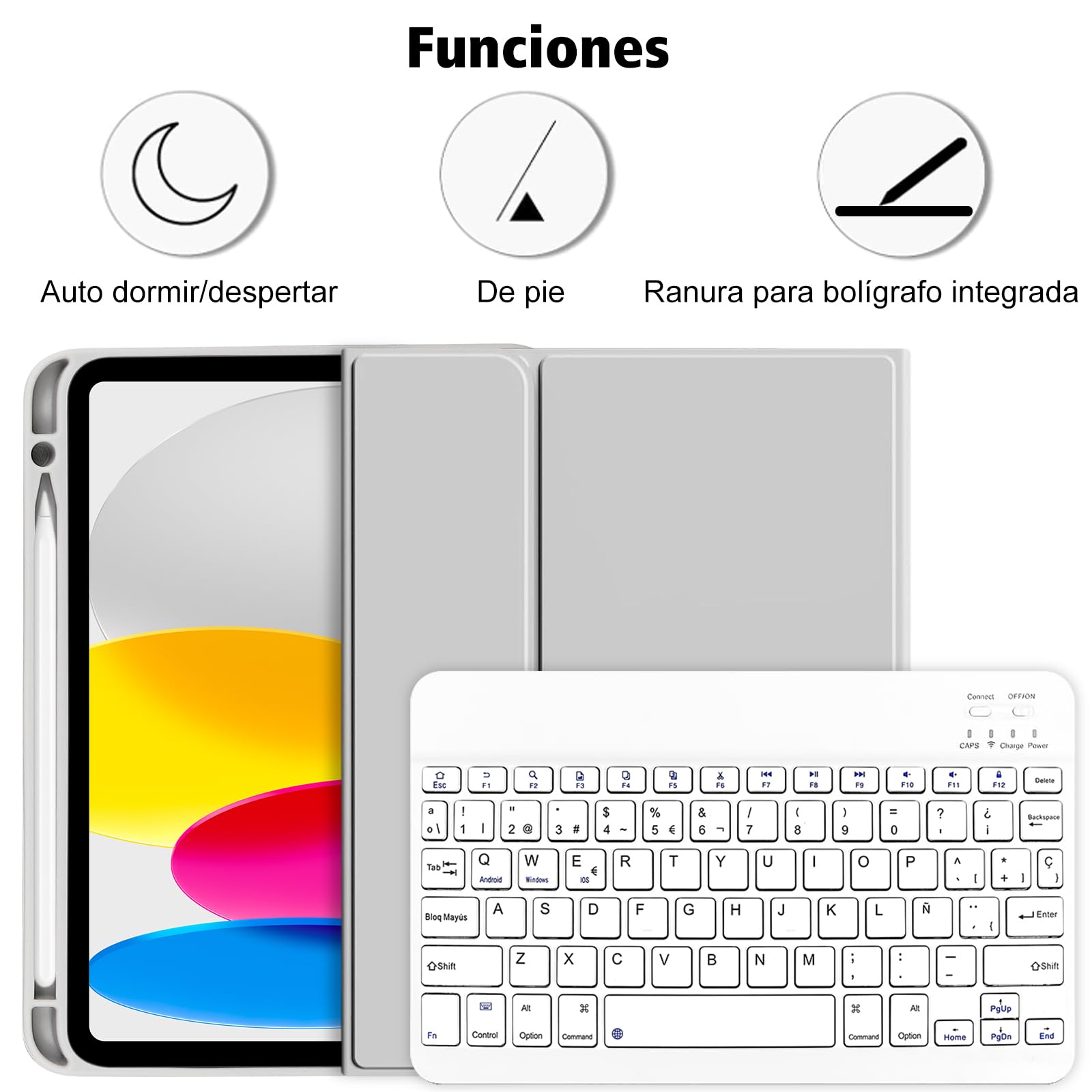 Funda con Teclado para for iPad A16 11ª /10ª Generación (10,9 Pulgadas 2022/11 Pulgadas A16 2025), Funda Teclado iPad 11/10 Gen Bluetooth Inalámbrico Desmontable, QWERTY Español Ñ