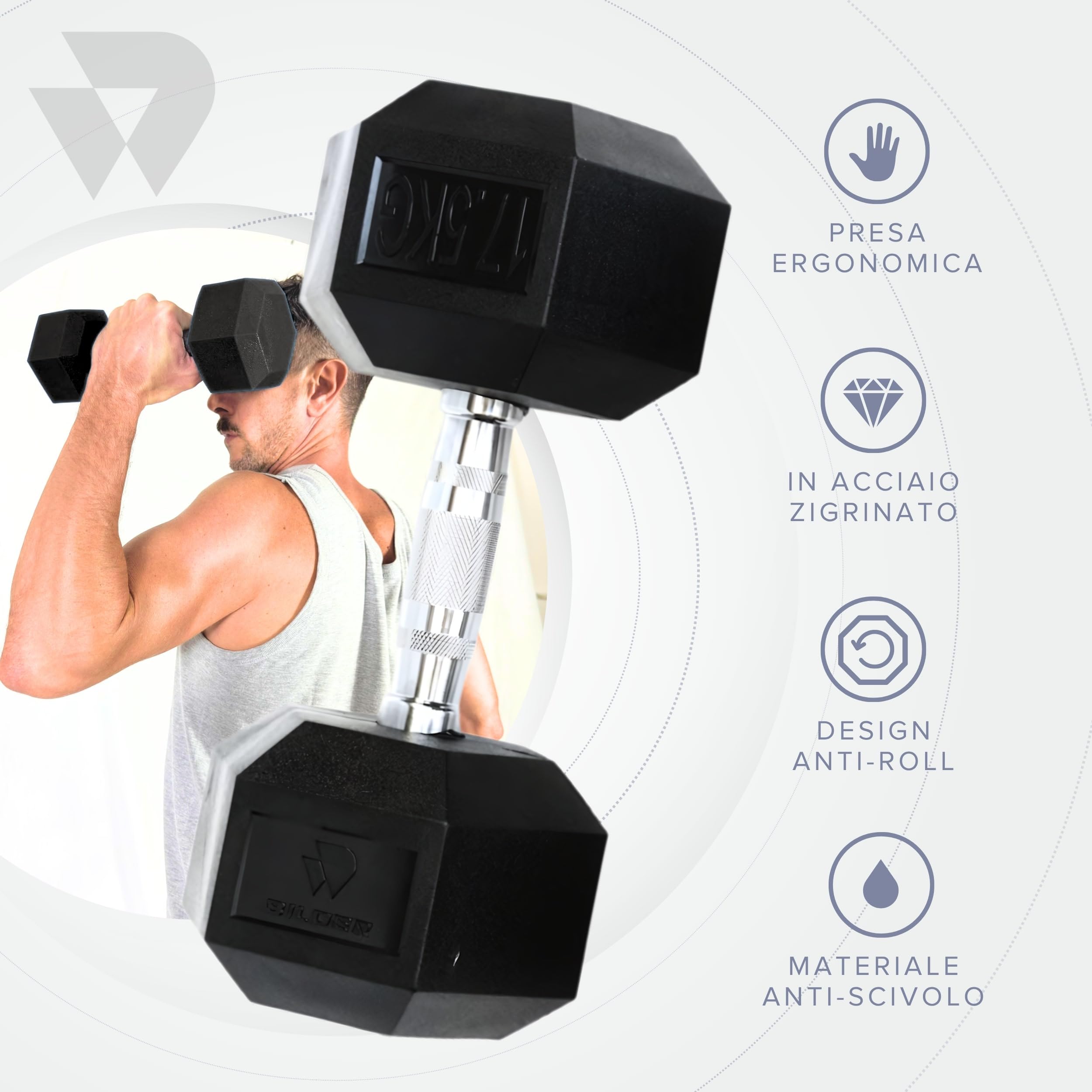 BILDER - Manubrio Palestra Singolo, Forma Esagonale e Impugnatura Antiscivolo, Pesi Palestra e per Allenamento a Casa per Miglioramento Forza e Resistenza, Manubri Resistenti e Salvaspazio
