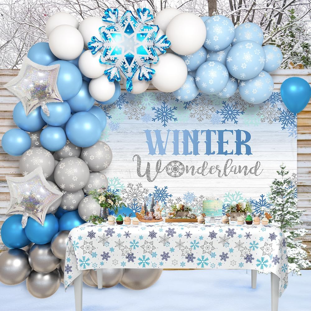 AIBIIN 113pcs Winter Wonderland Decorations Blue Snowflake
