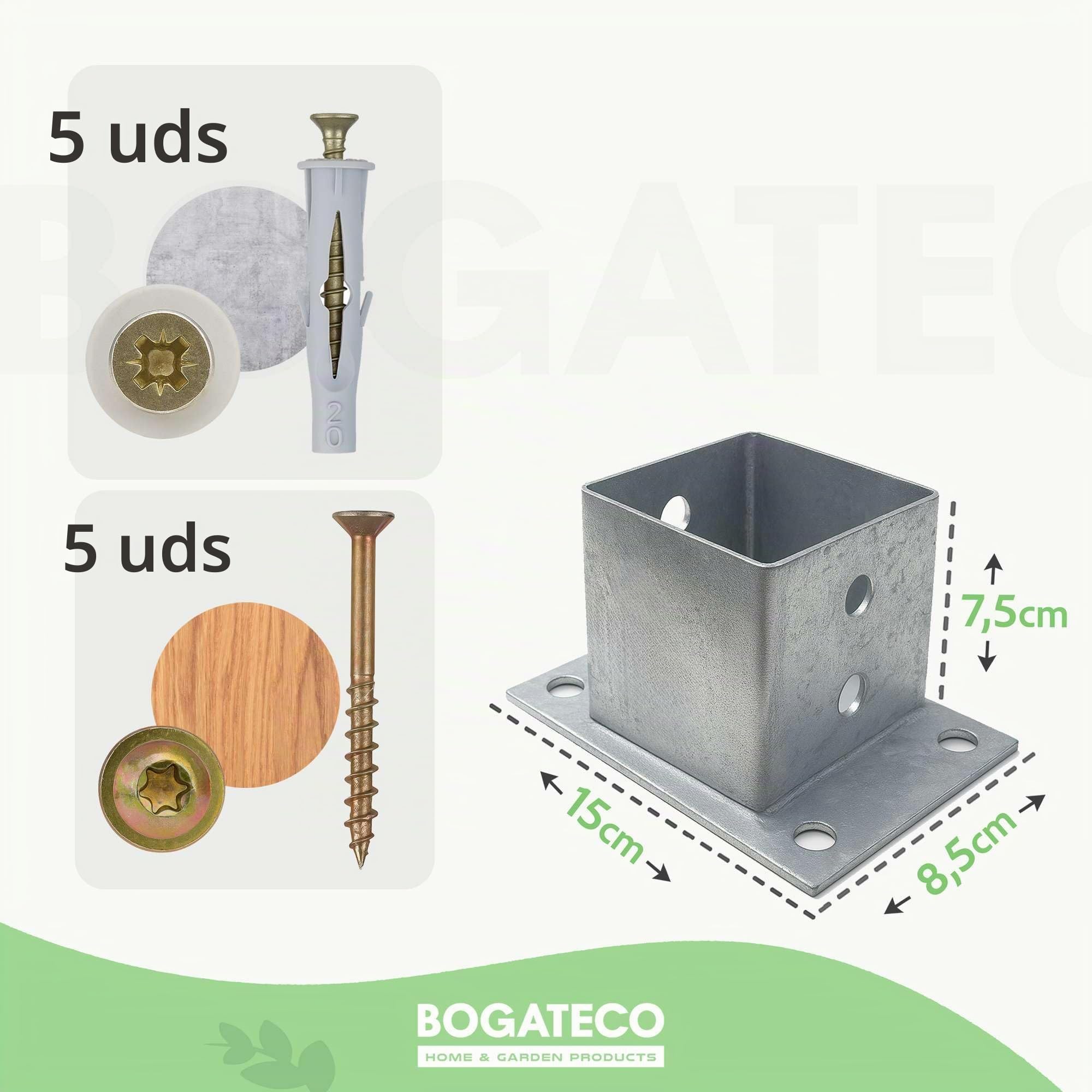 BOGATECO Panel de valla de madera con cuerda de yute, valla de vela, 8 m, 13 longitudes diferentes, kit de montaje que incluye funda de base con placa de enchufe