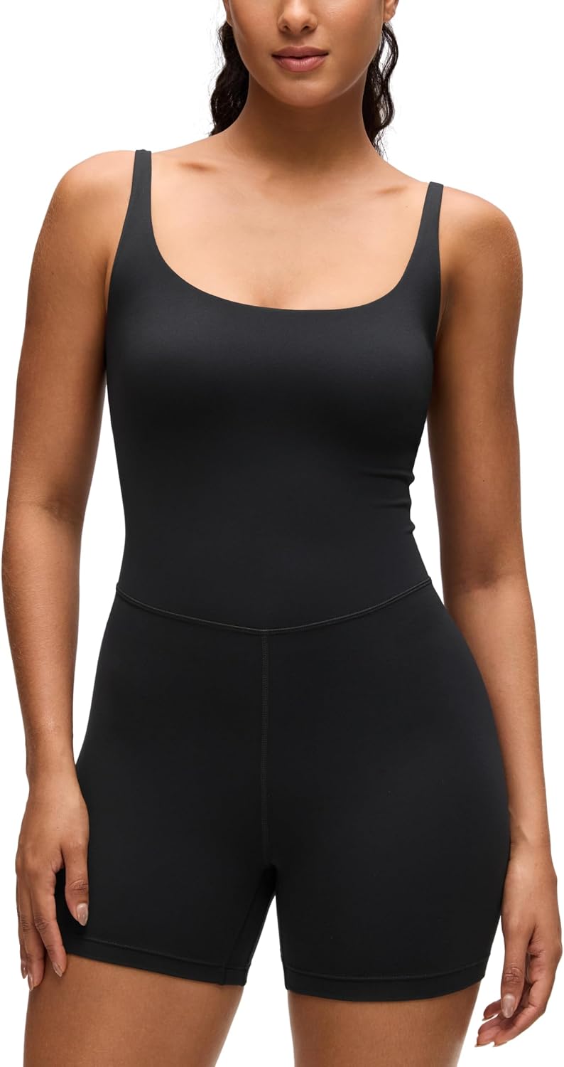 CRZ YOGA Butterluxe Soft Double Lined Cami Rompers for Women - Tank Top Sleeveless One Piece Yoga Jumpsuit Bodysuit Shorts