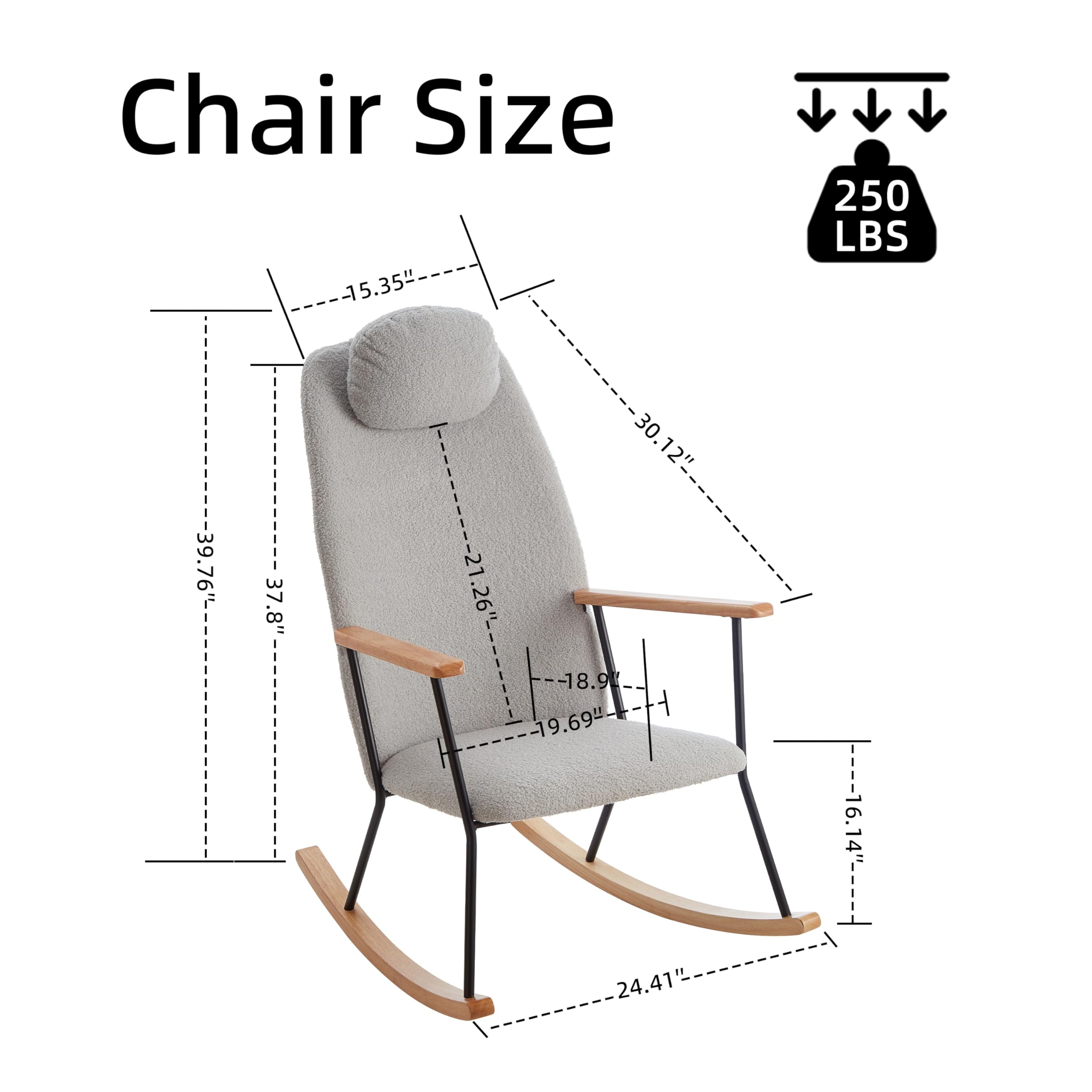 hausway Rocking Chair Nursery, Upholstered Glider Rocker High Backrest, Modern Glider Recliner with Adjustable Headrest for Living Room, Nursery, Bedroom (Teddy, Pink)