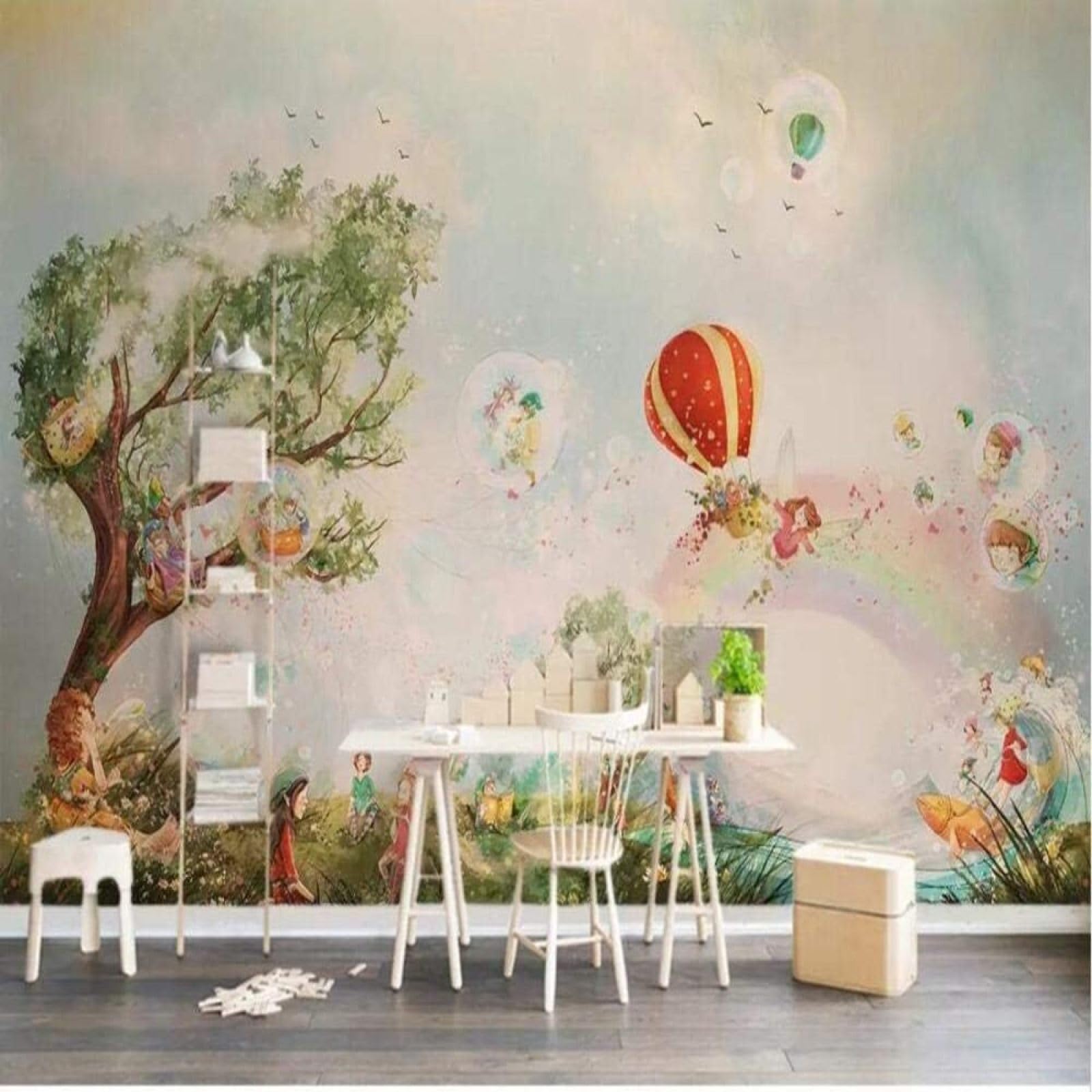 Papel pintado retro de globos para pared de salón y dormitorio infantil de 200x140cm 1
