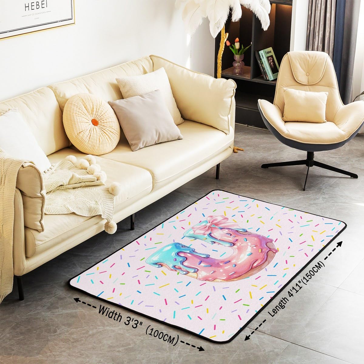 Homewish Dywan z literami 100 x 150 cm kokarda dywany do salonu dla dzieci dziewcząt różowy pączek dzieci alfabet kokarda uroczy dekoracyjny dywan inicjał U antypoślizgowa mata podłogowa do wewnątrz