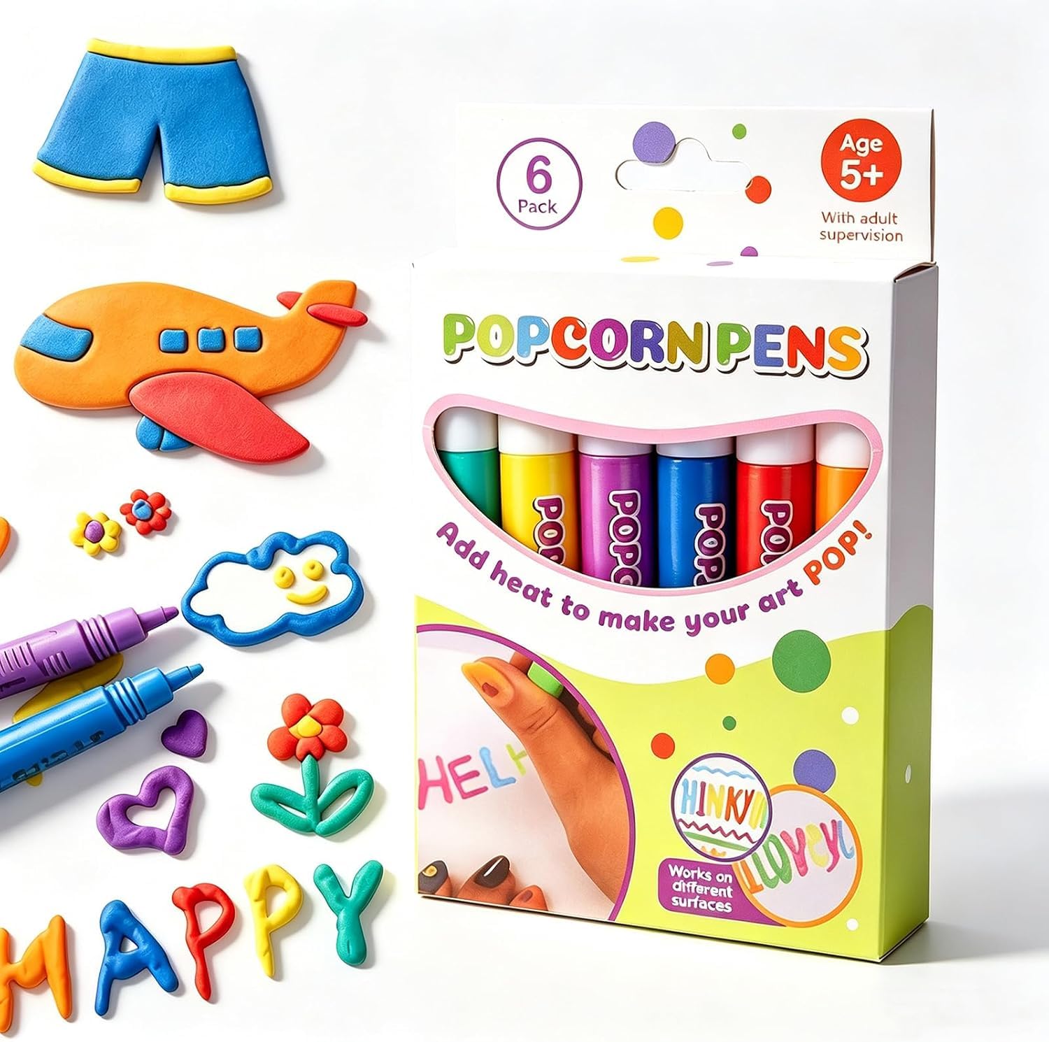 3D Bubble Popcorn Drawing Pens, Magic Puffy Pens with Puffy Paint (1 Set)