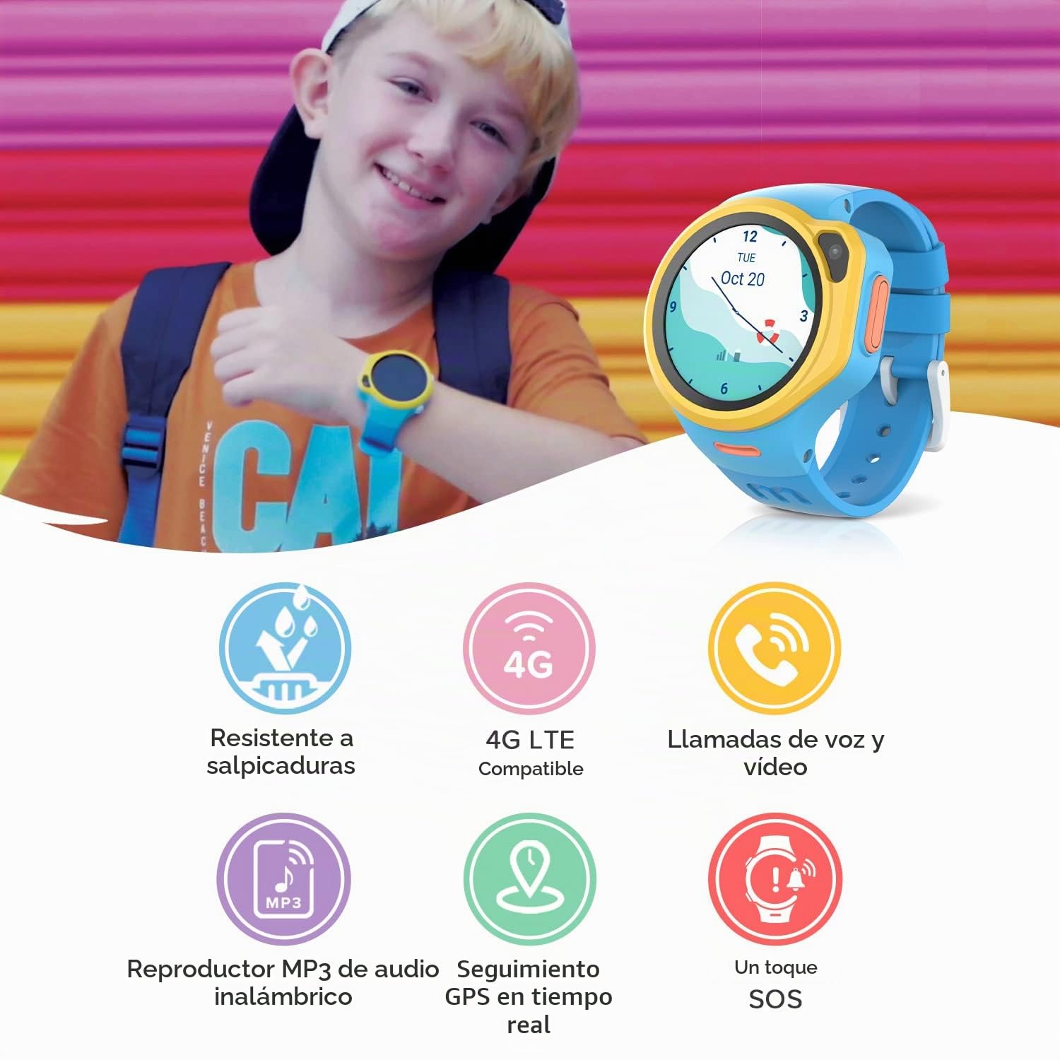 MyFirst Fone R1 Azul. Watchphone. Reloj Inteligente para niños y niñas con Llamadas. Incluye GPS, videollamada, Pantalla táctil, MP3, Alarma SOS, cuentapasos y Otras Funciones