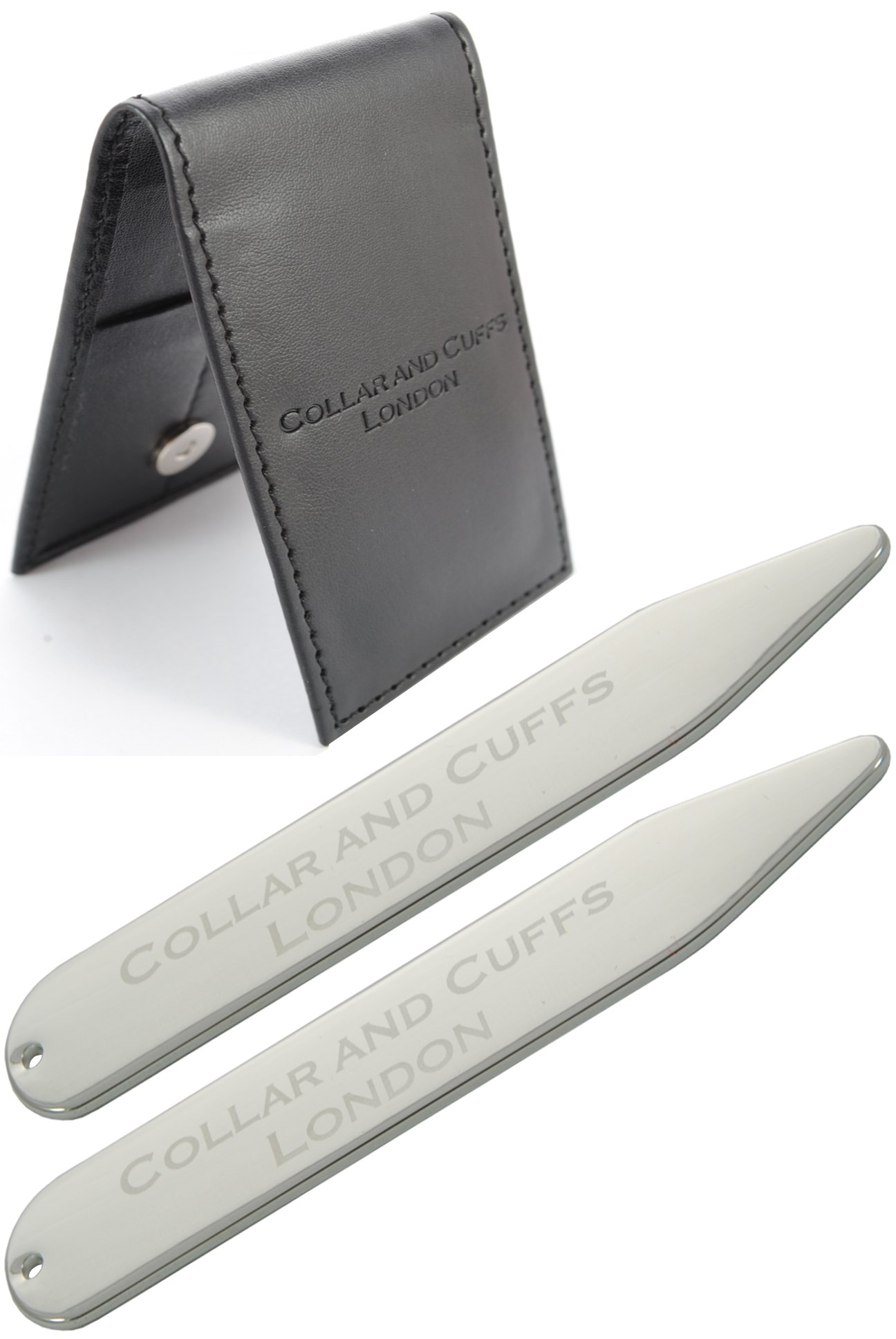 Collar Stays for Men - Silver Plated - Metal Shirt Collar Bones Inserts - 2.35 Inch, 6cm, 60mm - With Presentation Gift Wallet - 1 Pair - Stiffeners - Silver Colour, 60mm