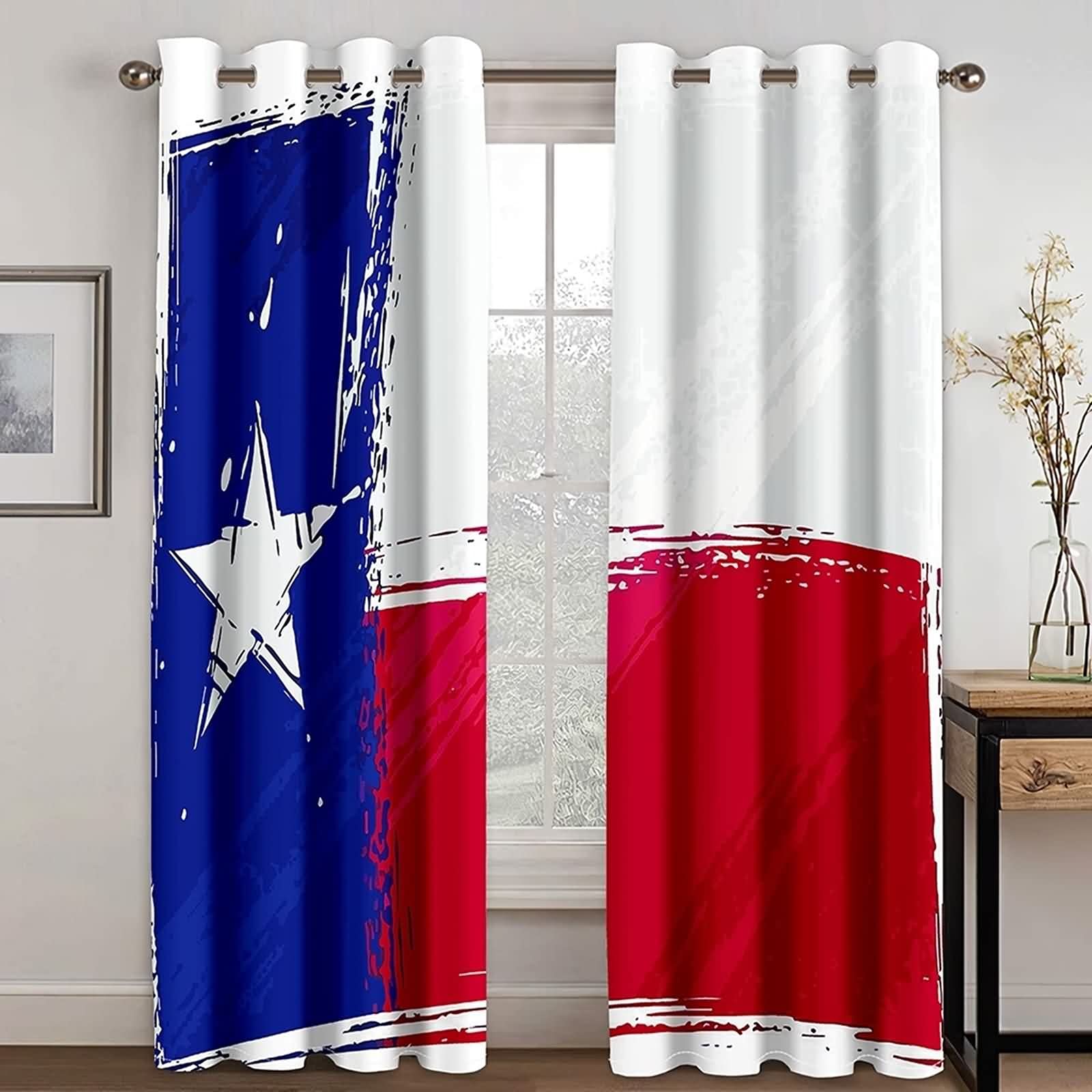 Aooaz Blackout Curtain Office, Cafe Kitchen Curtains Polyester 2 Panels 98% Blackout Curtain 104Wx84L Inch Red Blue Star