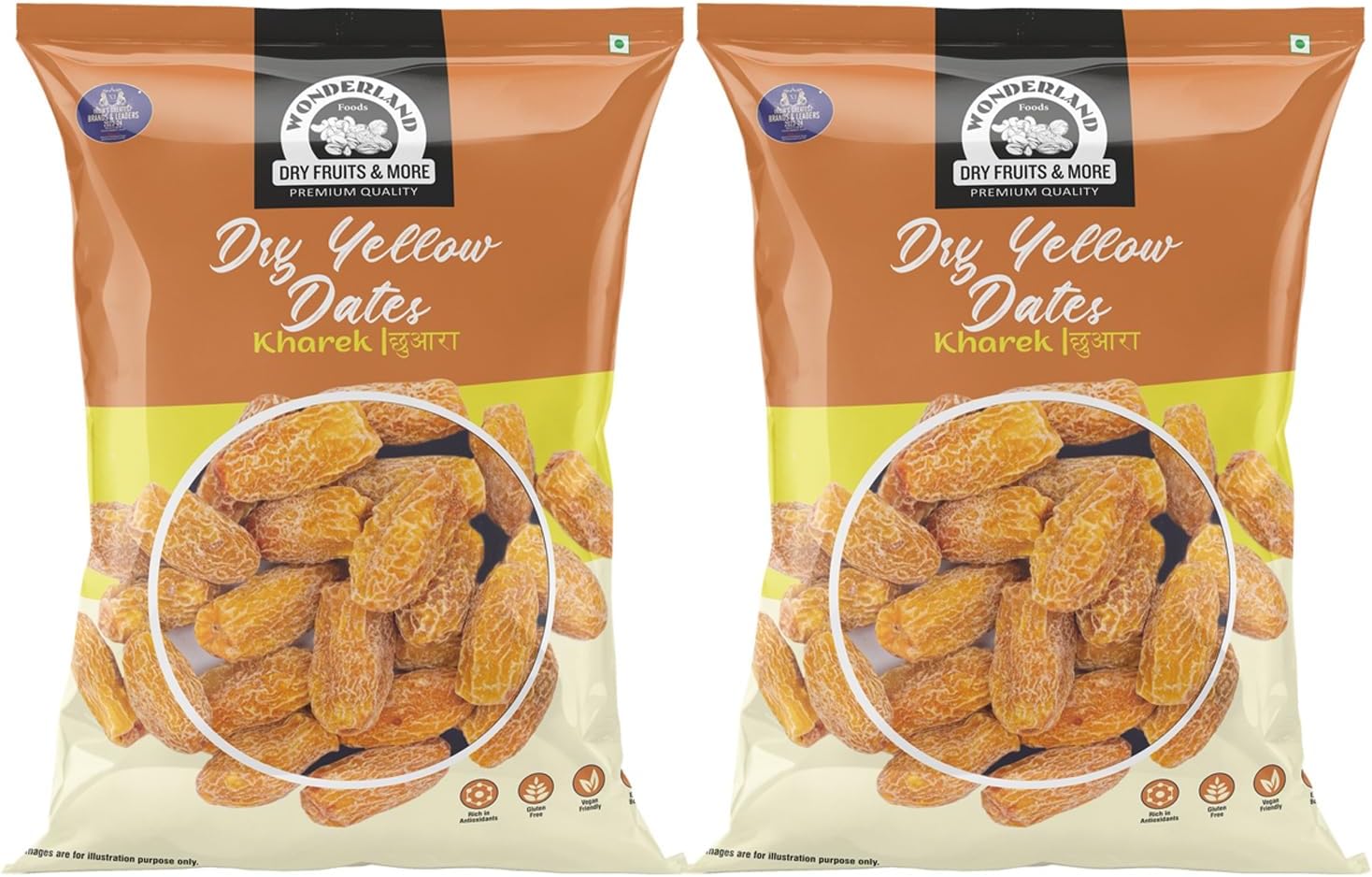 Wonderland Foods 1Kg (500g X 2) Premium Dry Yellow Dates Sukha Khajoor Fibre Rich Dry Fruits