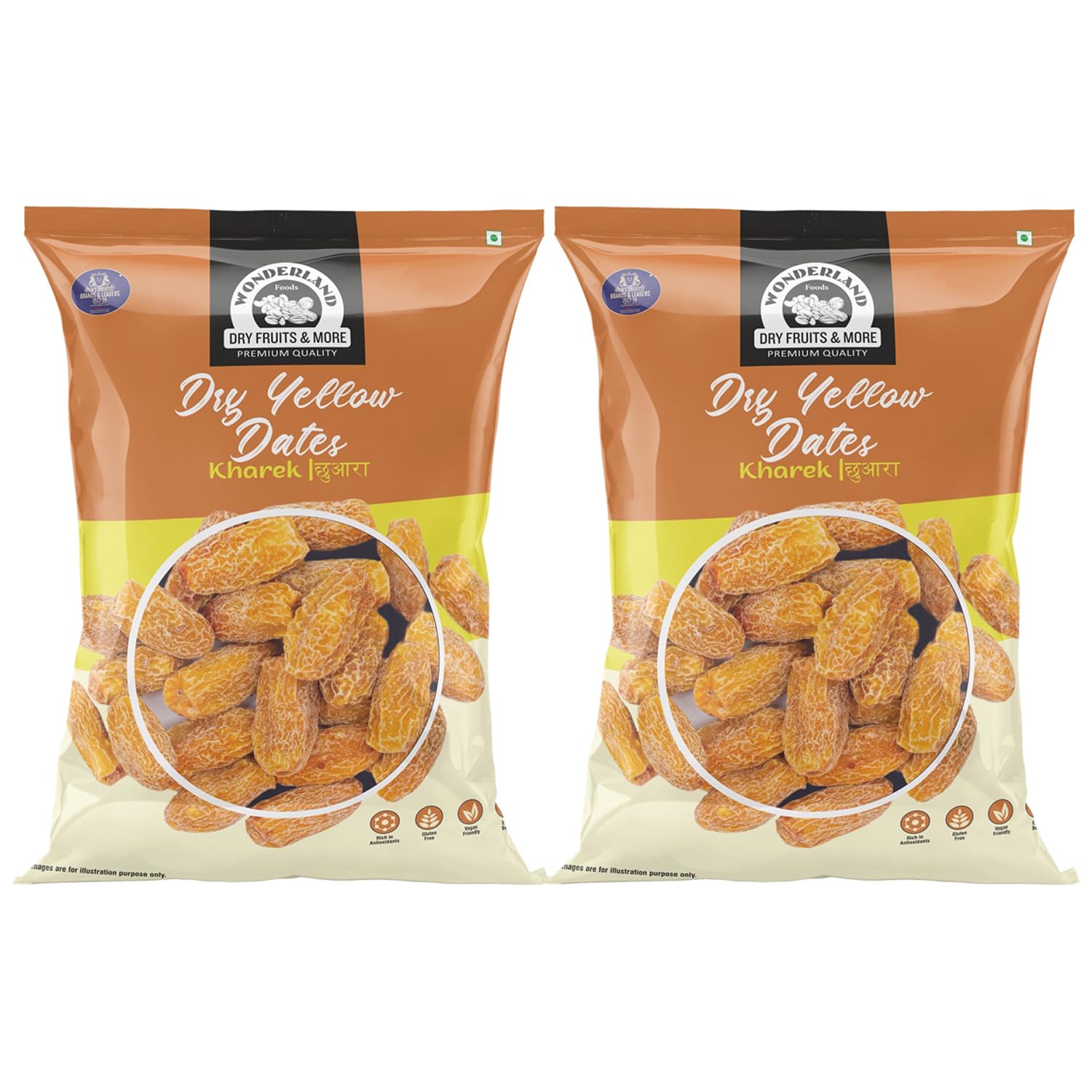 Wonderland Foods 1Kg (500g X 2) Premium Dry Yellow Dates Sukha Khajoor Fibre Rich Dry Fruits