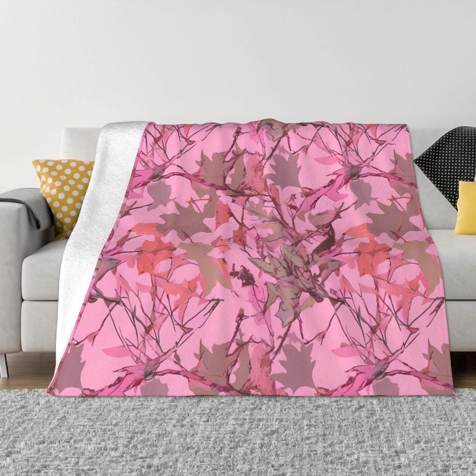 Couverture en flanelle douce motif feuilles roses pour envelopper votre quotidien de tendresse