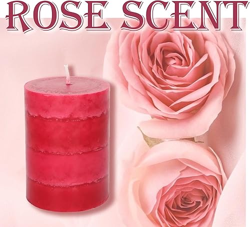 Miniatura 2 de Paquete de 3 velas de pilar rojo de 3 x 4 pulgadas, fragancia perfumada de rosa, velas votivas frescas de larga duración para regalo de boda, juego