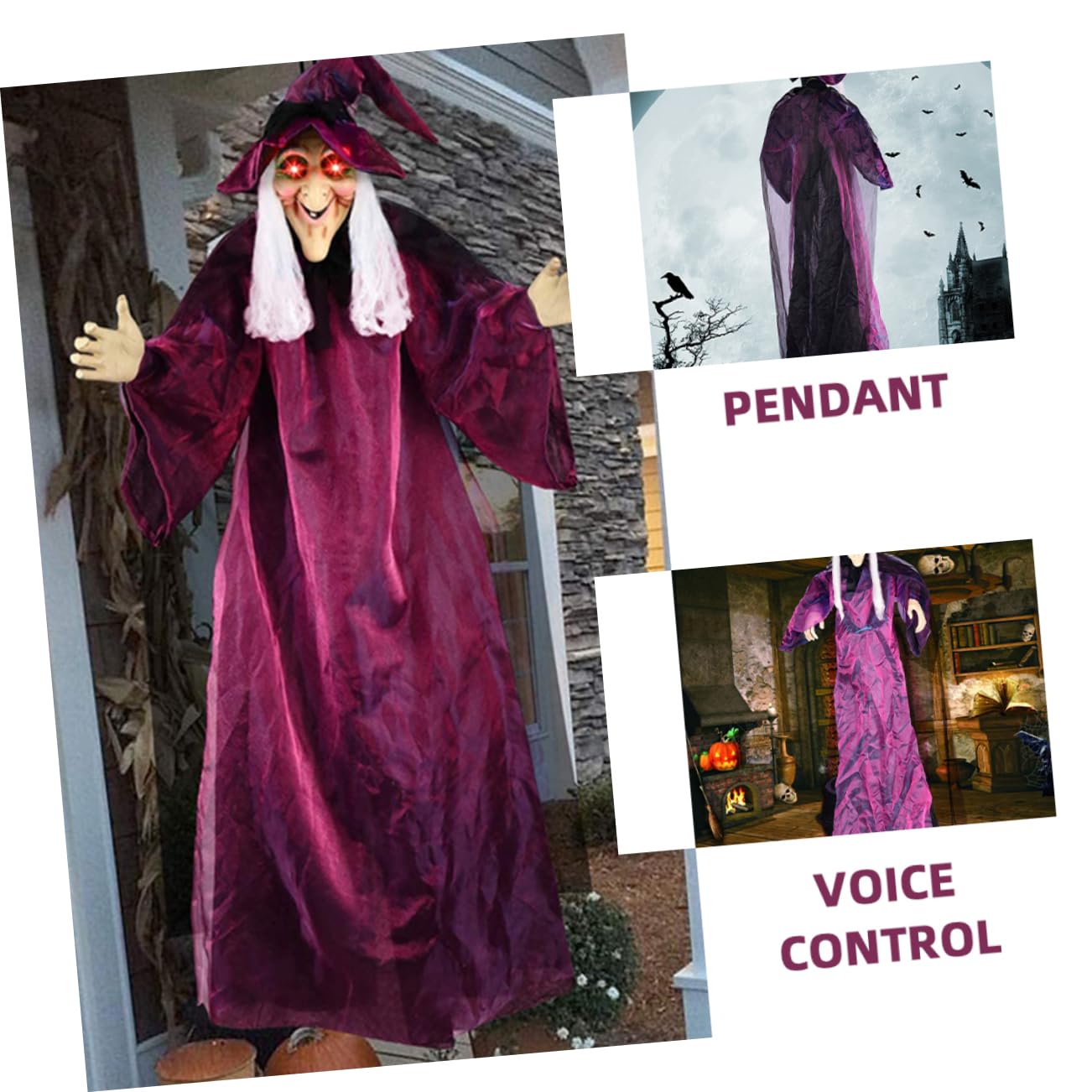 BESPORTBLE Decorazione Animata per Halloween con Strega Parlante da Appendere per Esterni e Effetti Luminosi e per e Case Infestate