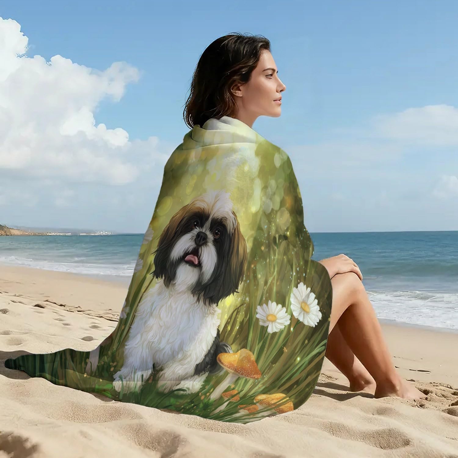 Générique Grande Serviette de Plage 180 x 100 CM,Drap de Plage Microfibre,Couverture de Plage Absorbante Rapide pour Fantaisie, Chaleureux, Apaisant, Onirique Phare, Fleurs, Collines, Étoiles