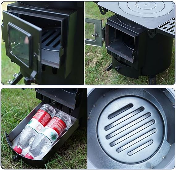 Round Wood Stove Chimney kit Black, Portable Mobile Wood Burning Camping Stove Heater, for Outdoor Tent Travel Picnic BBQ, Home Heating Cooking (Color : A)