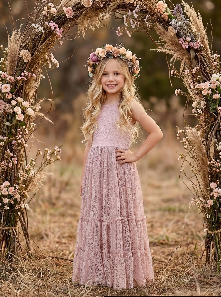2Bunnies Flower Girl Dress Lace Boho Toddler Dresses Ruffle Girl Dress for Wedding Garden Party Holiday Communion Sleeveless - Image 2