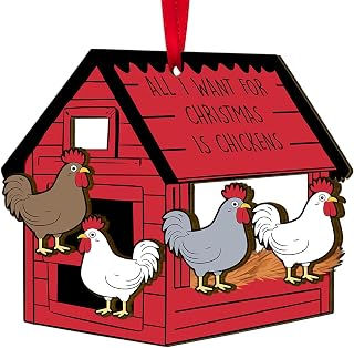 Chicken Ornament for Christmas Tree, Wooden Coop Farm Decor, All I Want for Christmas is Chickens Wooden Farmhouse Gift for Farm Lovers 2025