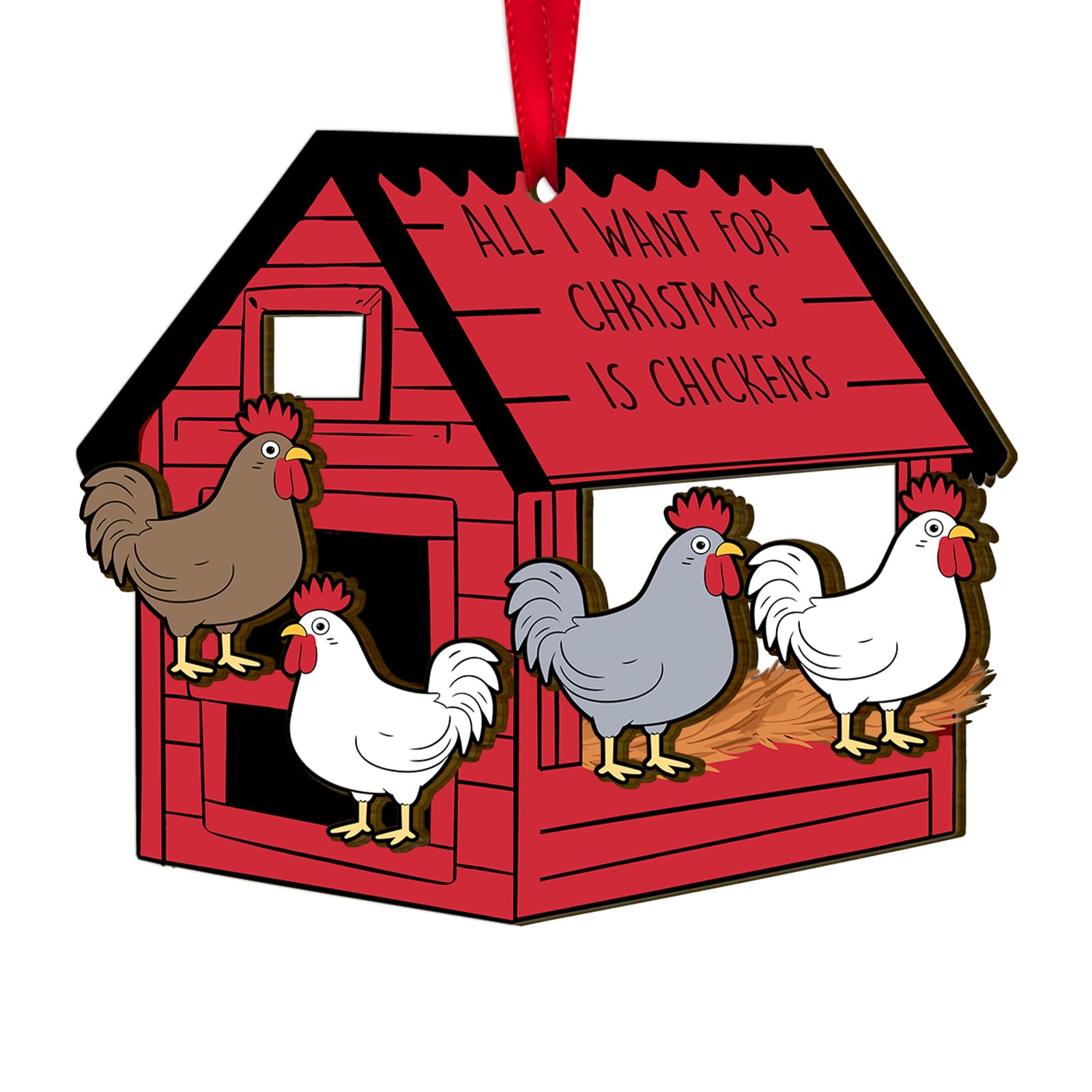 Wooden Chicken Ornament - Christmas Tree Decor -1