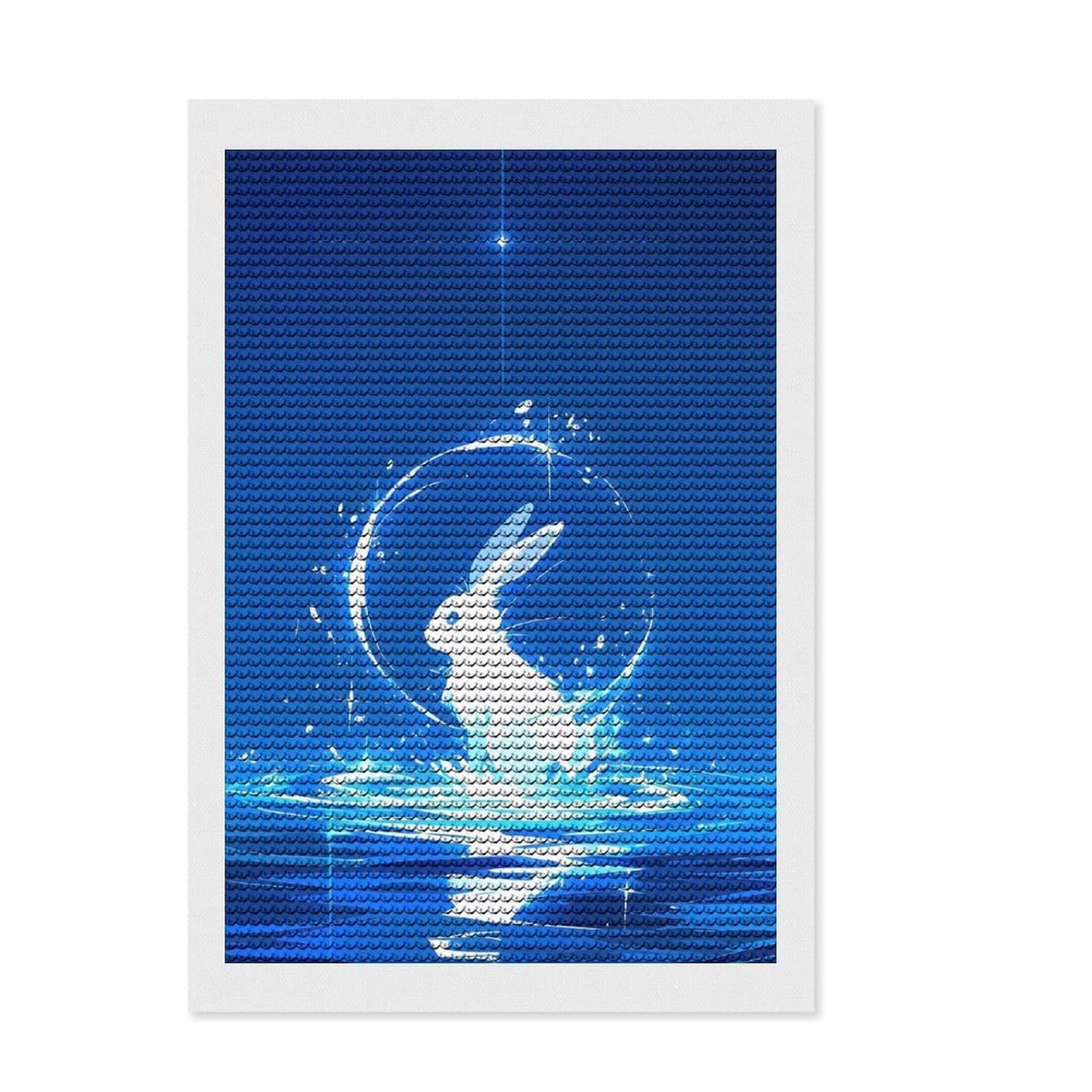 Junmoney White Celestial Rabbit DIY Diamond Art Canvas Kit 8"x12", for Teens, Full Kit Included, Cosy Home Accent, Birthday Gift, Printed Canvas