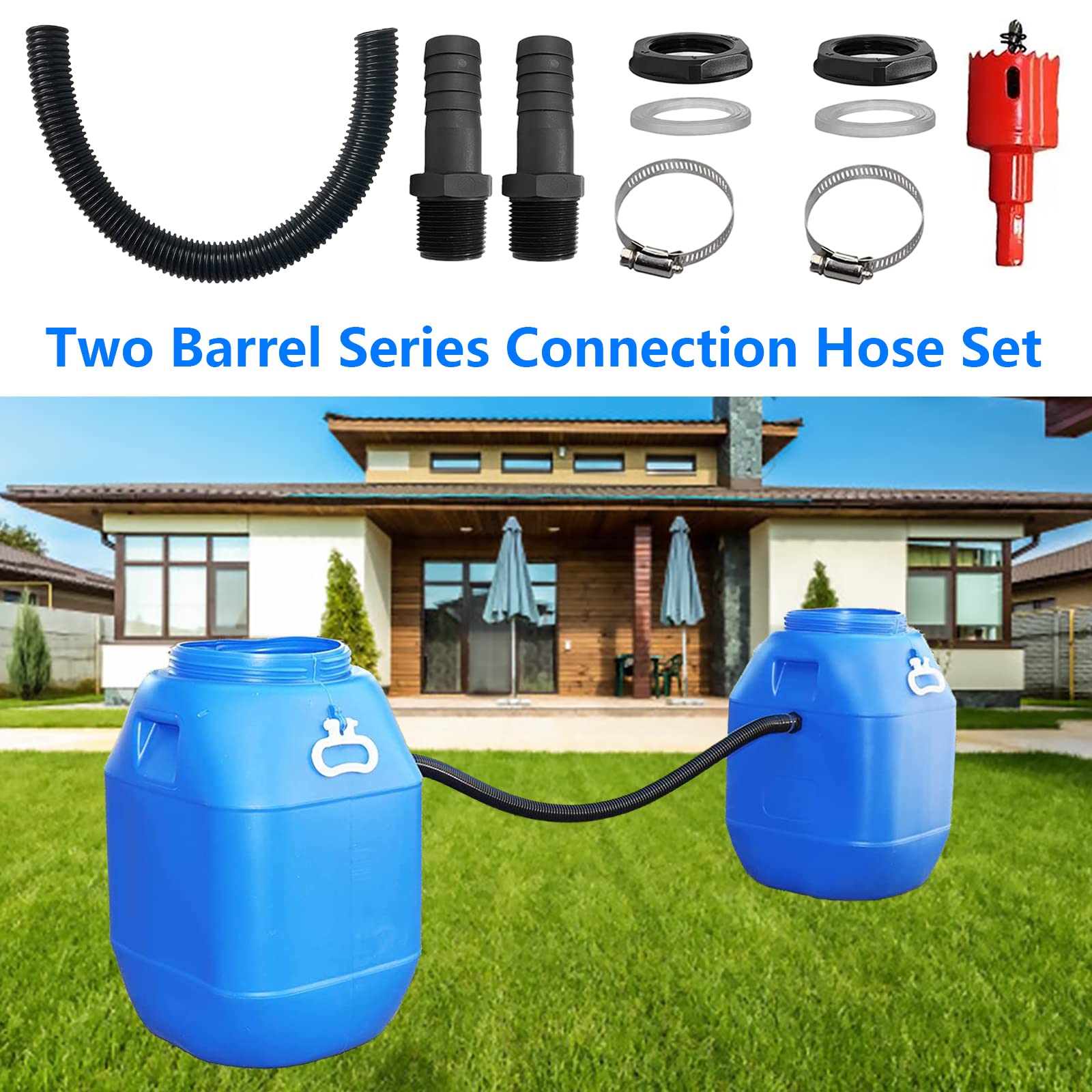 Mizikuu Tuyau De Raccordement Du Recuperateur Eau De Pluie, Kit De Raccordement Pour Recuperateur D Eau De Pluie Tuyau De Raccordement De 50 Cm Et 2 Passages De 25 Mm Avec Embout