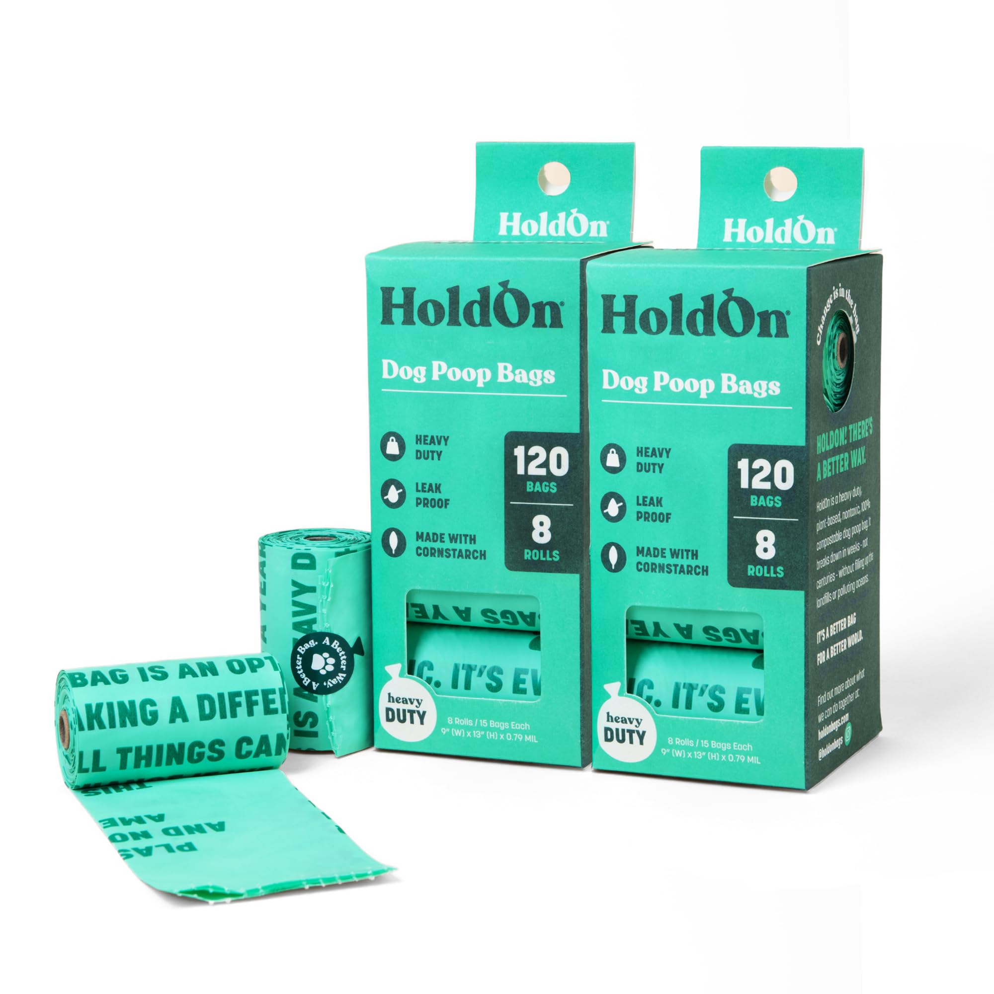 HoldOn Compostable Dog Poop Bags – 120 Unscented, Leak-Proof & Extra Thick Waste Bags For Dogs (9x13 Inches)