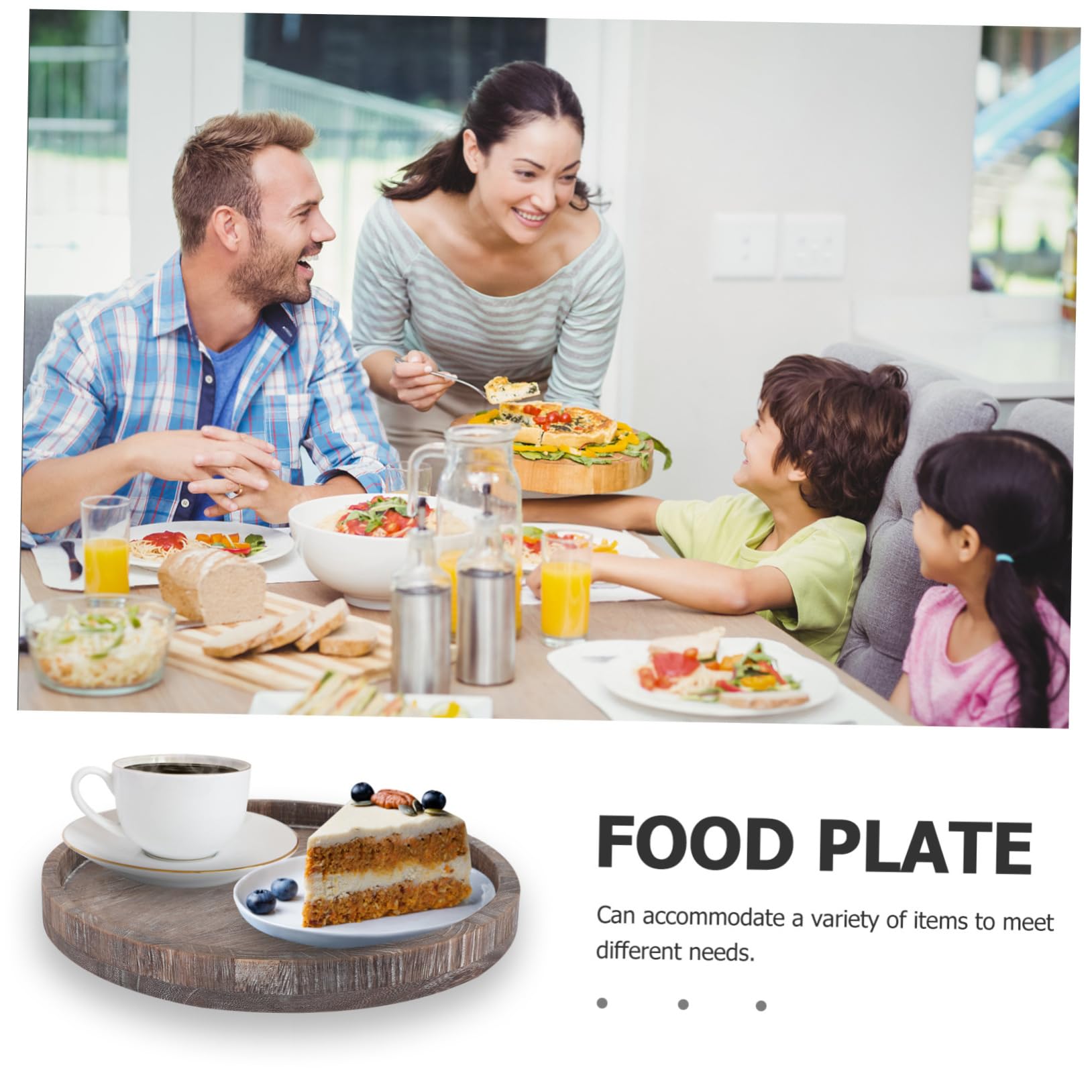 Bandeja Decorativa de Madera Redonda, 2 Piezas, para Servir
