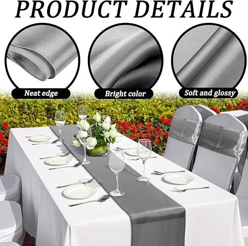 Miniatura 55 de Bencailor 24 caminos de mesa de satén a granel de 12 x 108 pulgadas de largo, mantel de tela suave brillante para banquete de boda, cumpleaños