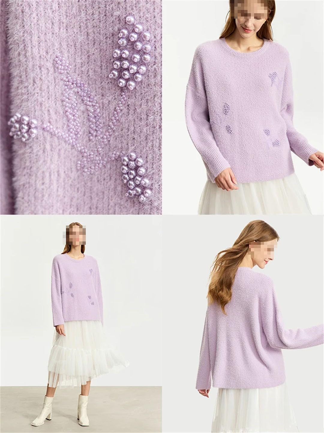 Cappotto da Donna Girocollo in Lana Maglione Invernale Sciolto con Maniche Lunghe Pullover Casual Solido